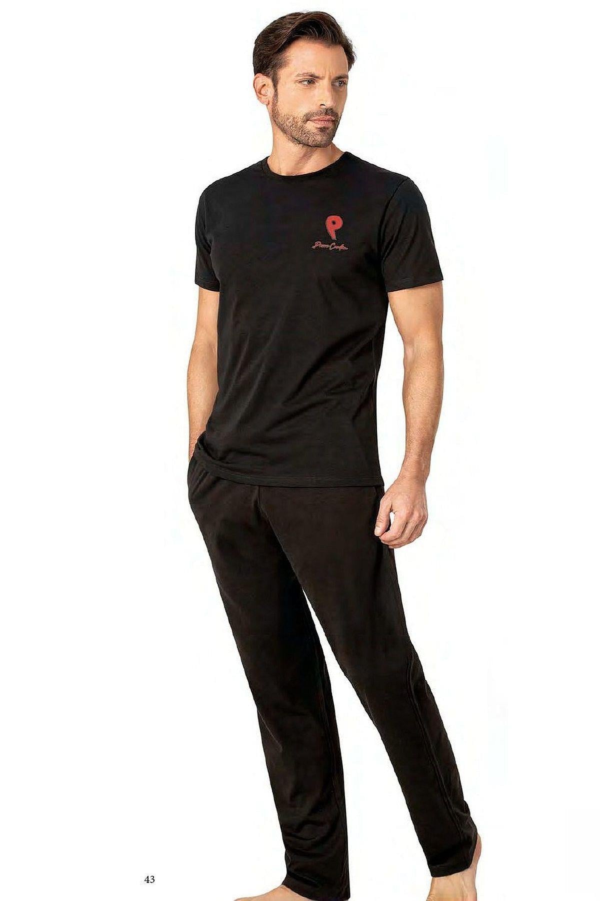 Pierre Cardin 6078 Erkek Kısa Kollu Bisiklet Yaka Pijama Takım-Siyah