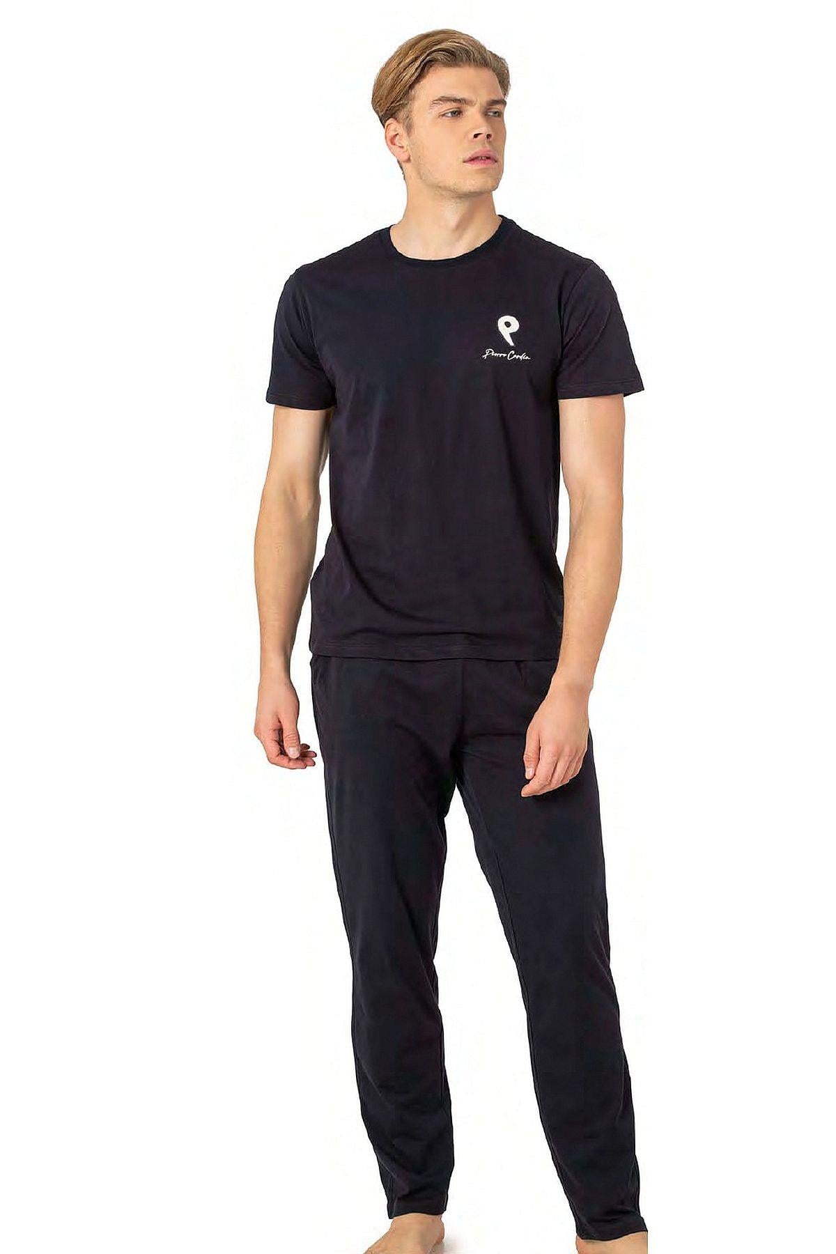 Pierre Cardin 6078 Erkek Kısa Kollu Bisiklet Yaka Pijama Takım-Lacivert