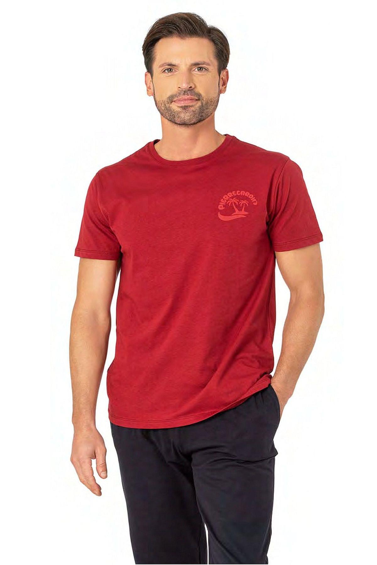 Pierre Cardin 6079 Erkek Kısa Kollu Bisiklet Yaka Pijama Takım-Bordo