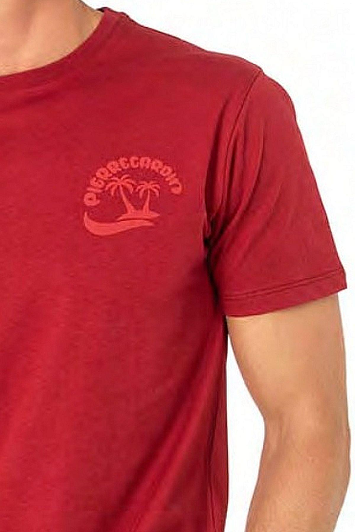 Pierre Cardin 6079 Erkek Kısa Kollu Bisiklet Yaka Pijama Takım-Bordo