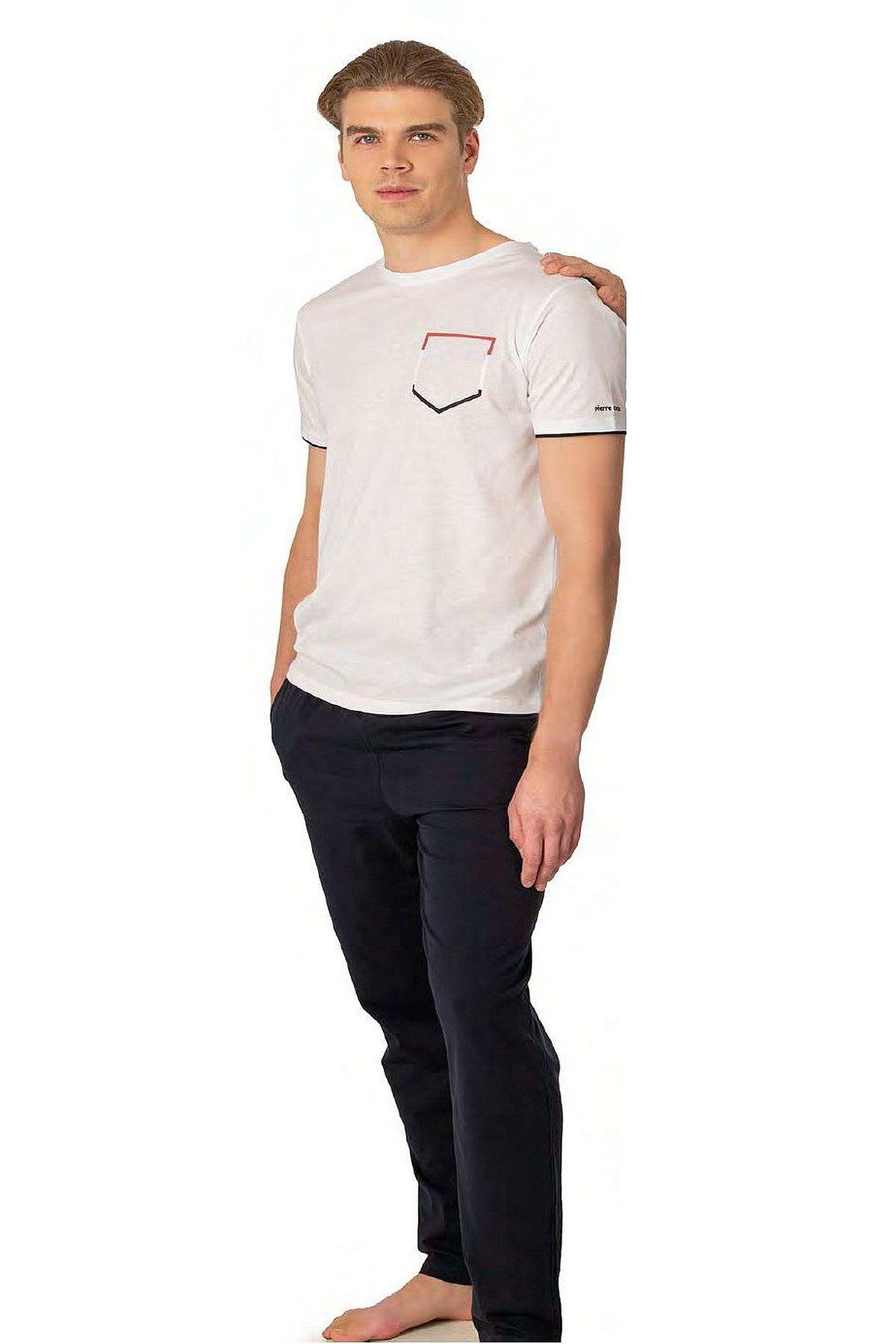 Pierre Cardin 6082 Erkek Kısa Kollu Bisiklet Yaka Pijama Takım-Beyaz