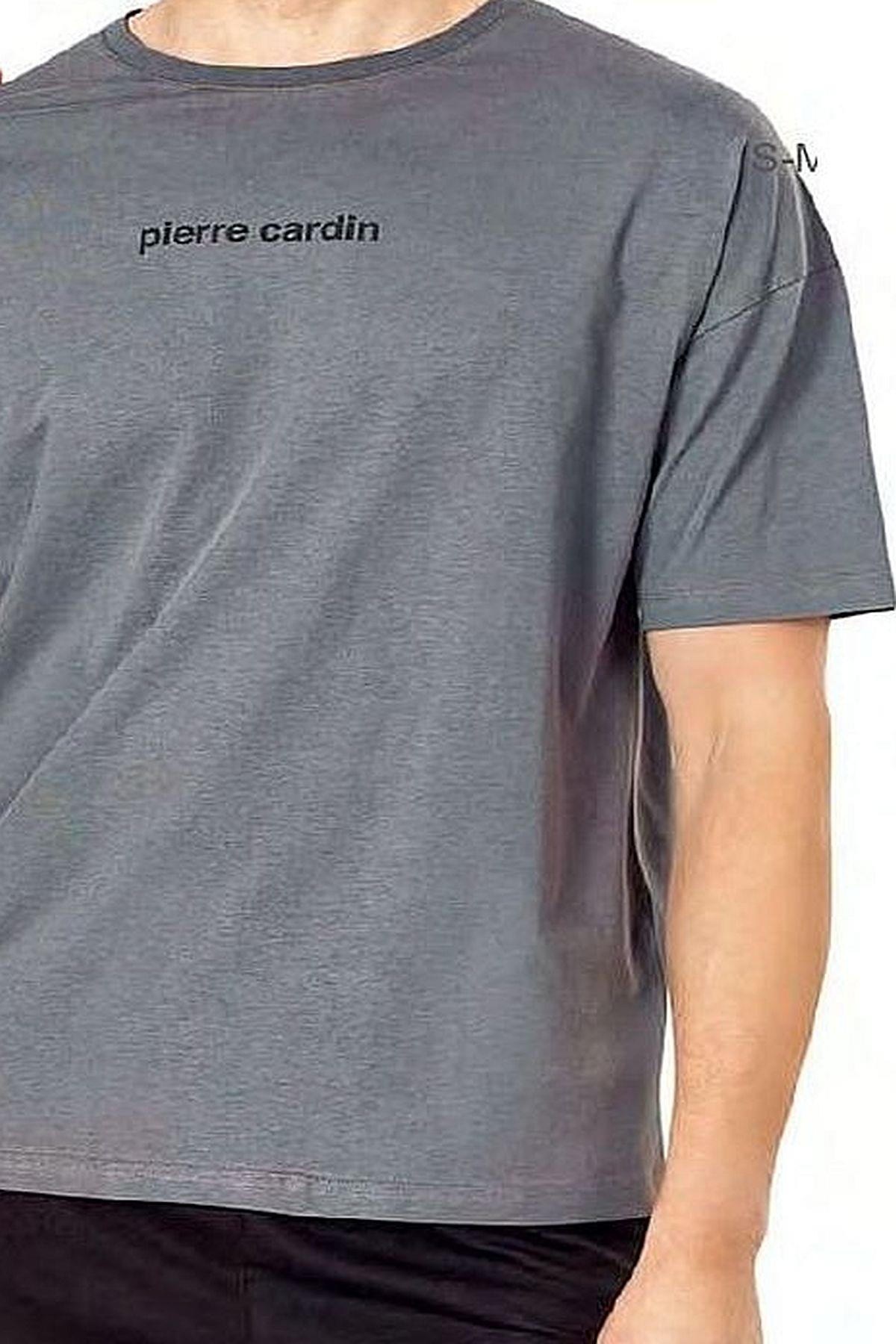Pierre Cardin 6086 Erkek Kısa Kollu Bisiklet Yaka Oversize Pijama Takım-Koyugri