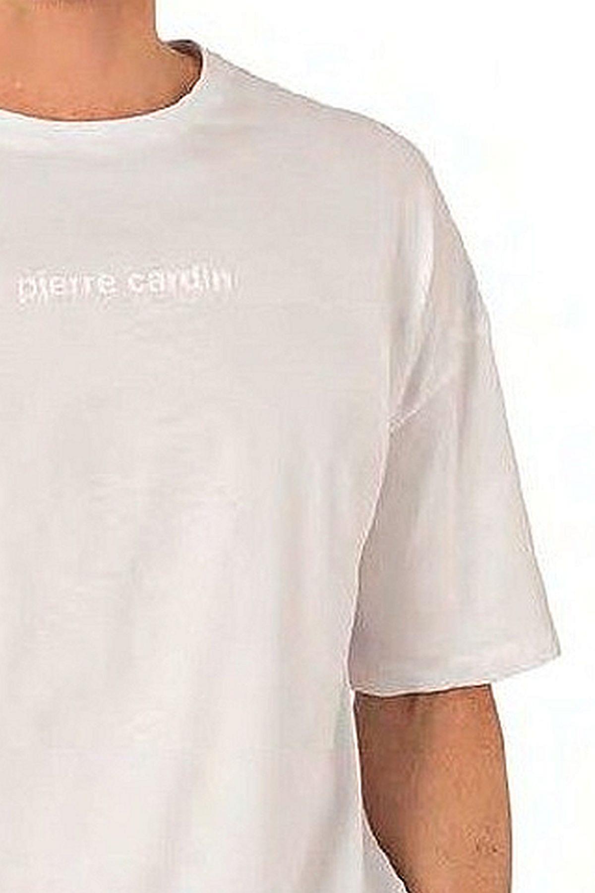 Pierre Cardin 6086 Erkek Kısa Kollu Bisiklet Yaka Oversize Pijama Takım-Beyaz