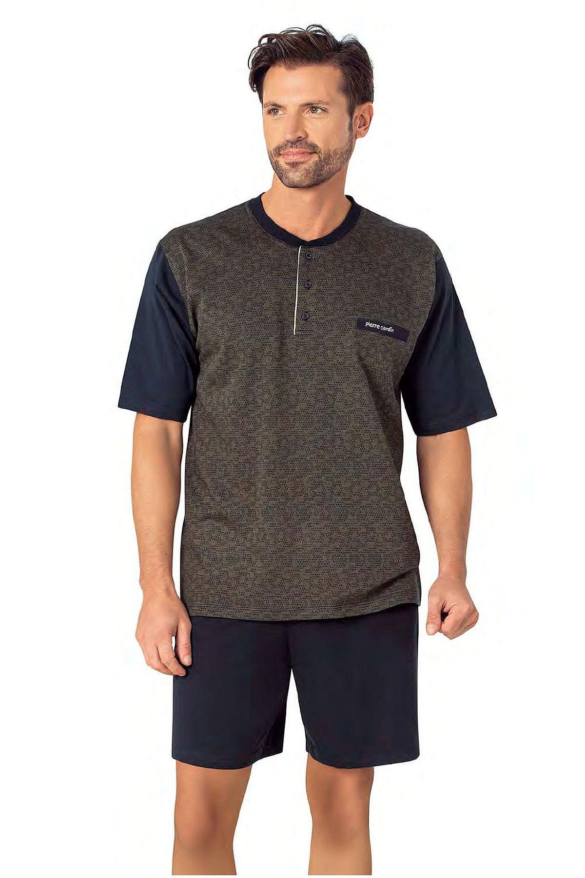 Pierre Cardin 6088 Erkek Kısa Kollu 3lü Jakarlı Pijama Takımı-Haki