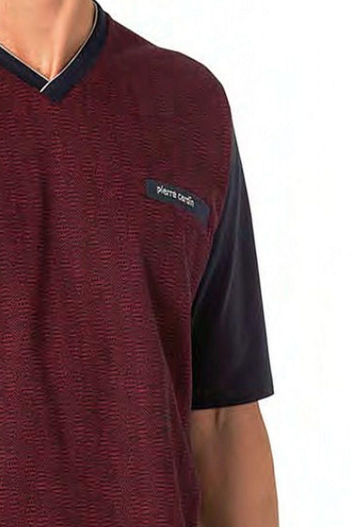 Pierre Cardin 6089 Erkek Kısa Kollu 3lü Jakarlı Pijama Takımı-Bordo
