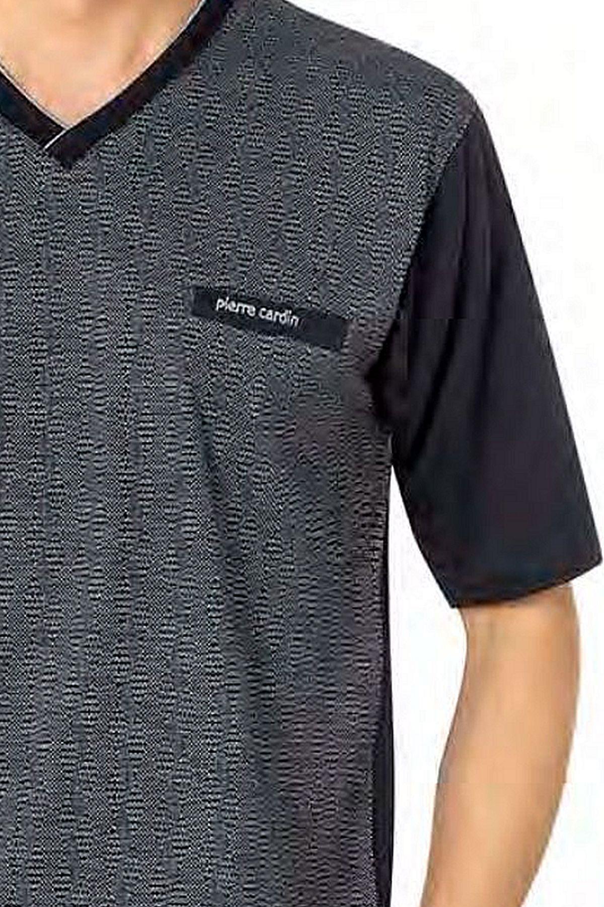 Pierre Cardin 6089 Erkek Kısa Kollu 3lü Jakarlı Pijama Takımı-Mavi