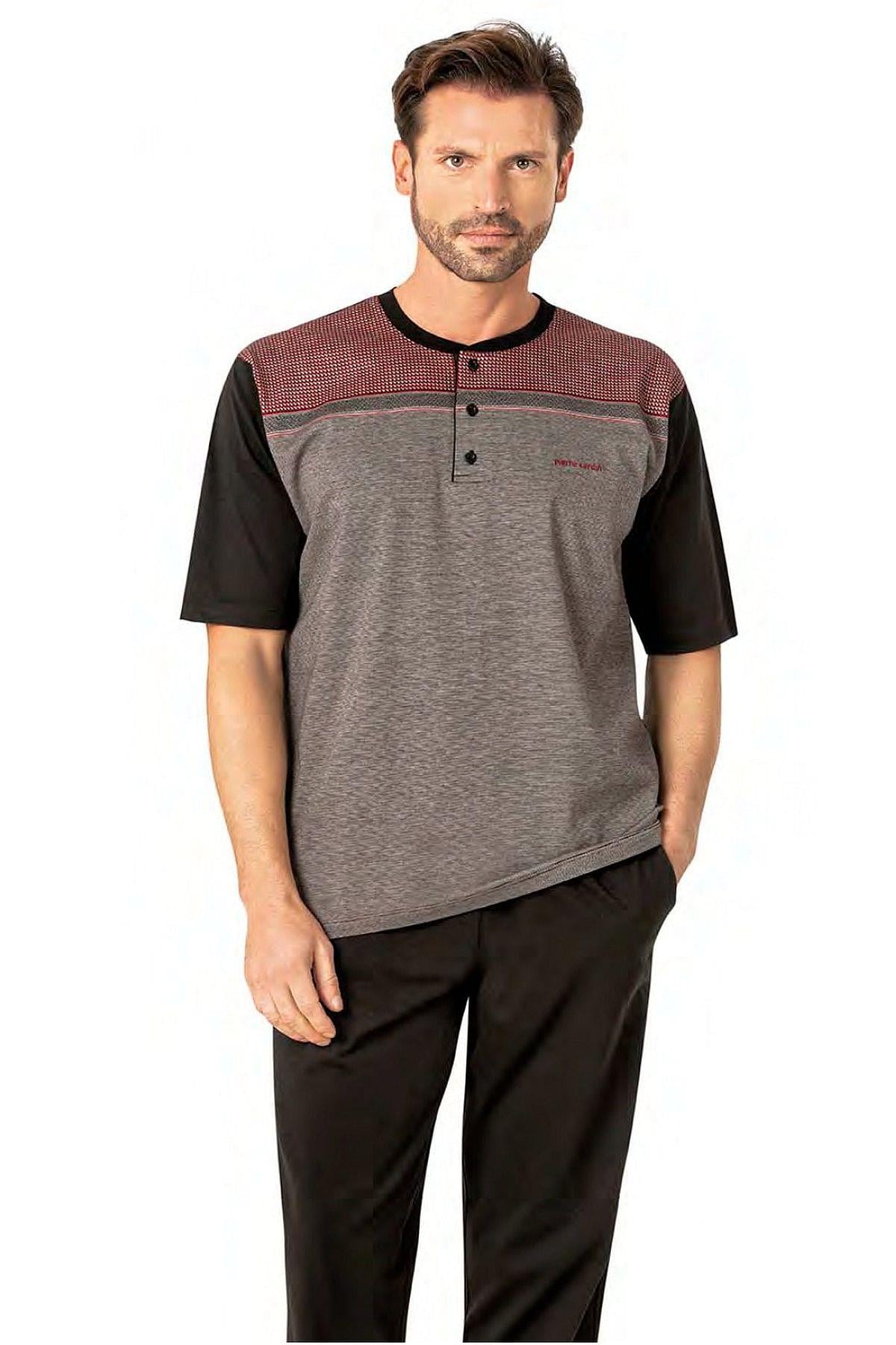 Pierre Cardin 6090 Erkek Kısa Kollu 3lü Jakarlı Pijama Takımı-Bordo