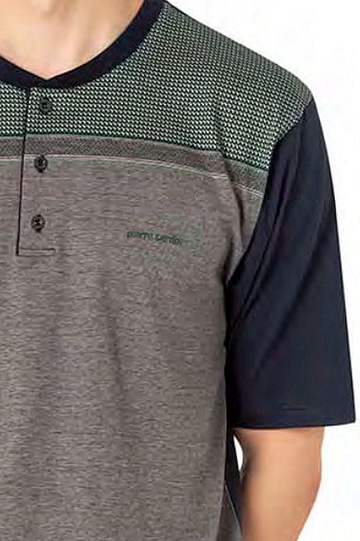 Pierre Cardin 6090 Erkek Kısa Kollu 3lü Jakarlı Pijama Takımı-Yeşil