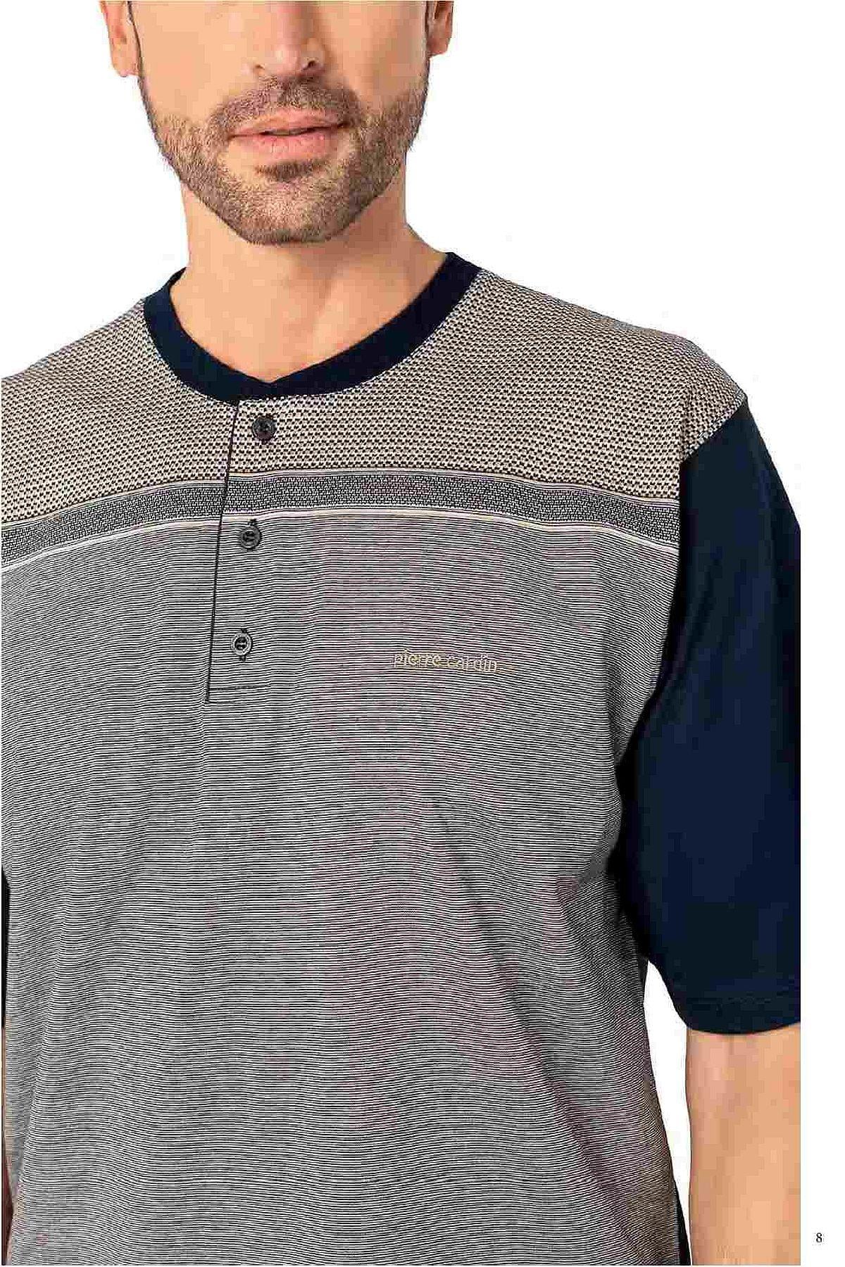 Pierre Cardin 6090 Erkek Kısa Kollu 3lü Jakarlı Pijama Takımı-Kahve