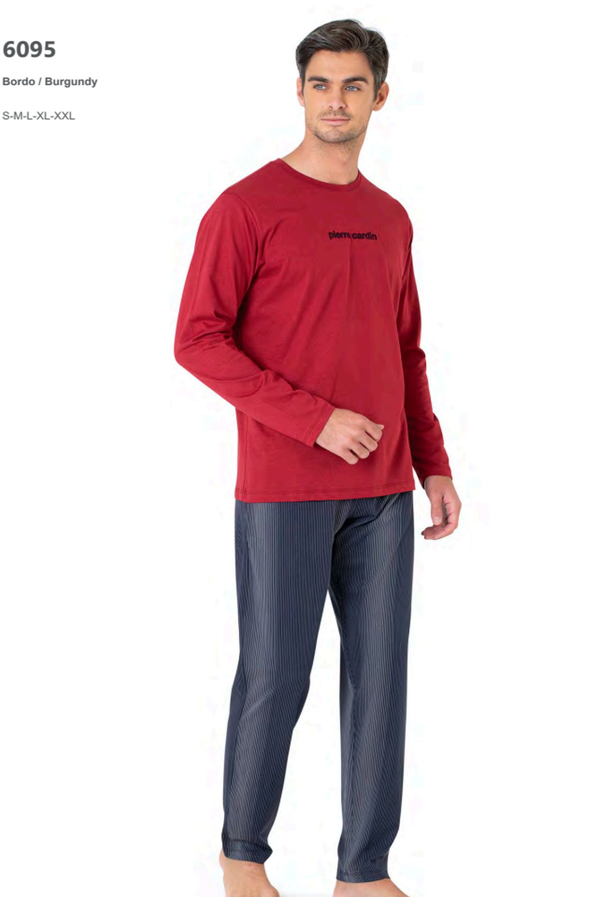 Pierre Cardin 6095 Erkek Uzun Kollu Bisiklet Yaka Pijama Takımı-Bordo