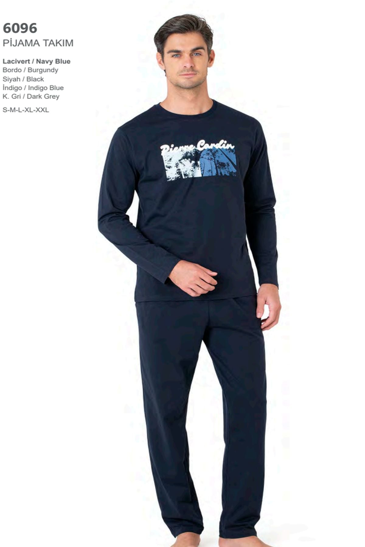 Pierre Cardin 6096 Erkek Uzun Kollu Bisiklet Yaka Pijama Takımı-Lacivert