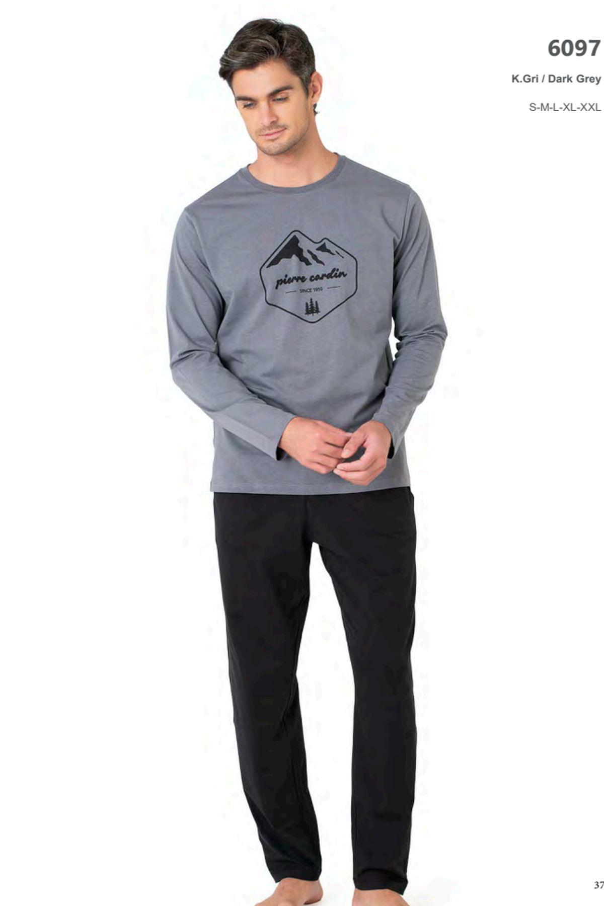 Pierre Cardin 6097 Erkek Uzun Kollu Bisiklet Yaka Pijama Takımı-Gri