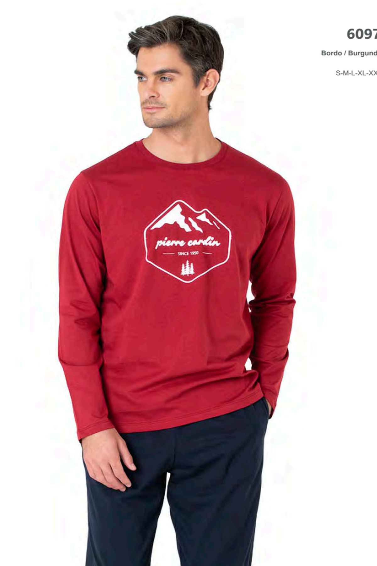 Pierre Cardin 6097 Erkek Uzun Kollu Bisiklet Yaka Pijama Takımı-Bordo
