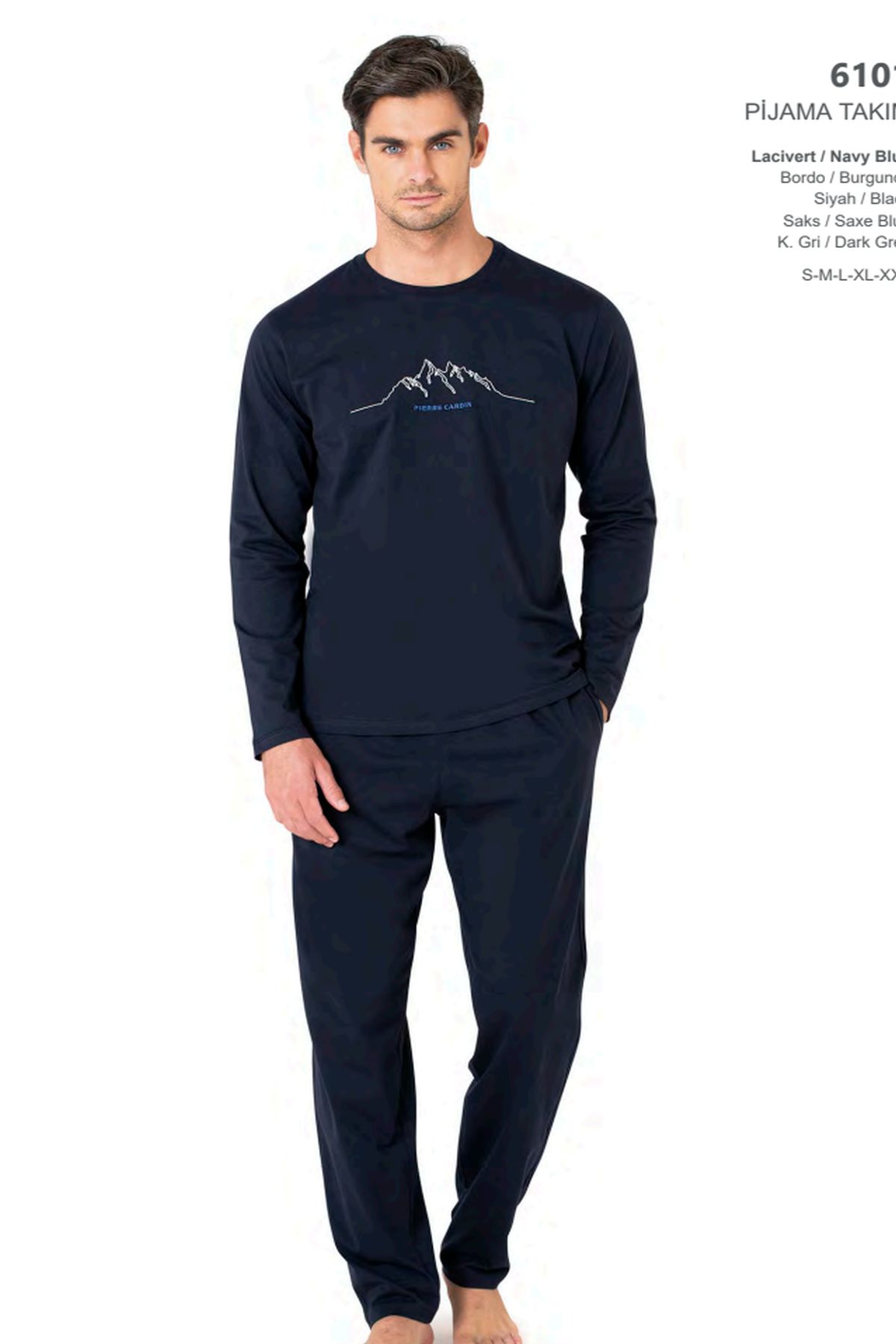 Pierre Cardin 6101 Erkek Uzun Kollu Bisiklet Yaka Pijama Takımı-Lacivert