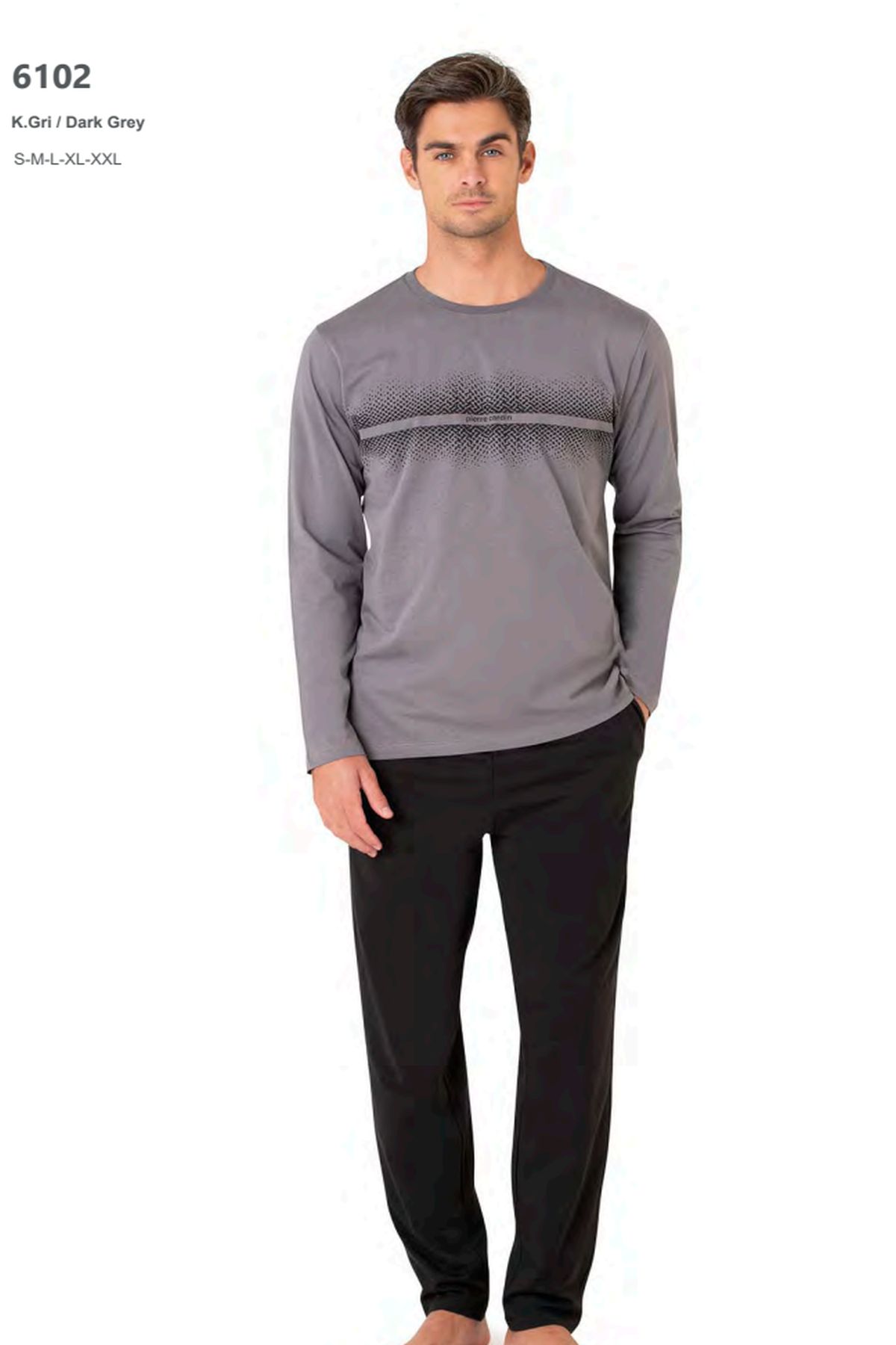 Pierre Cardin 6102 Erkek Uzun Kollu Bisiklet Yaka Pijama Takımı-Gri