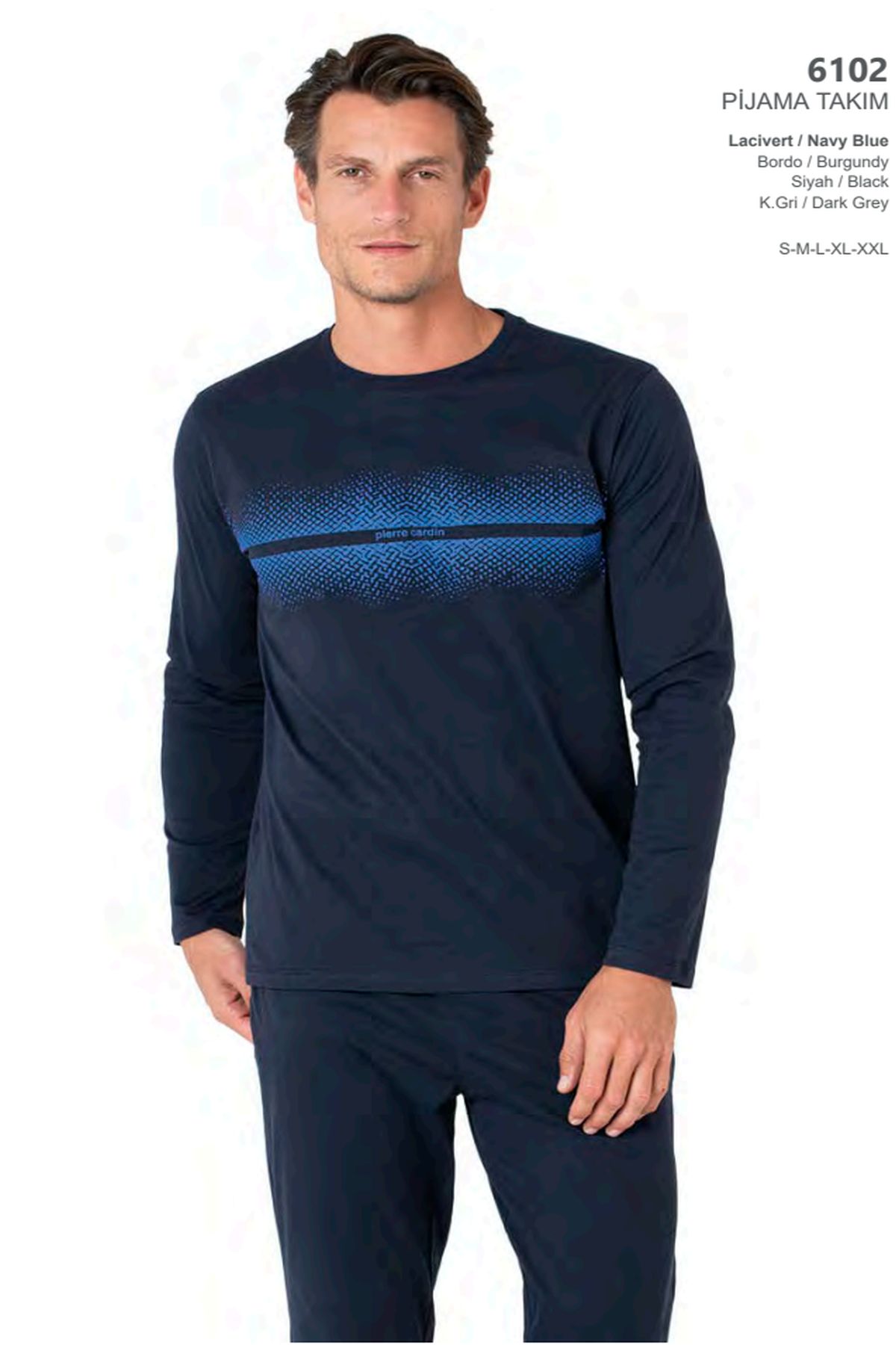 Pierre Cardin 6102 Erkek Uzun Kollu Bisiklet Yaka Pijama Takımı-Lacivert