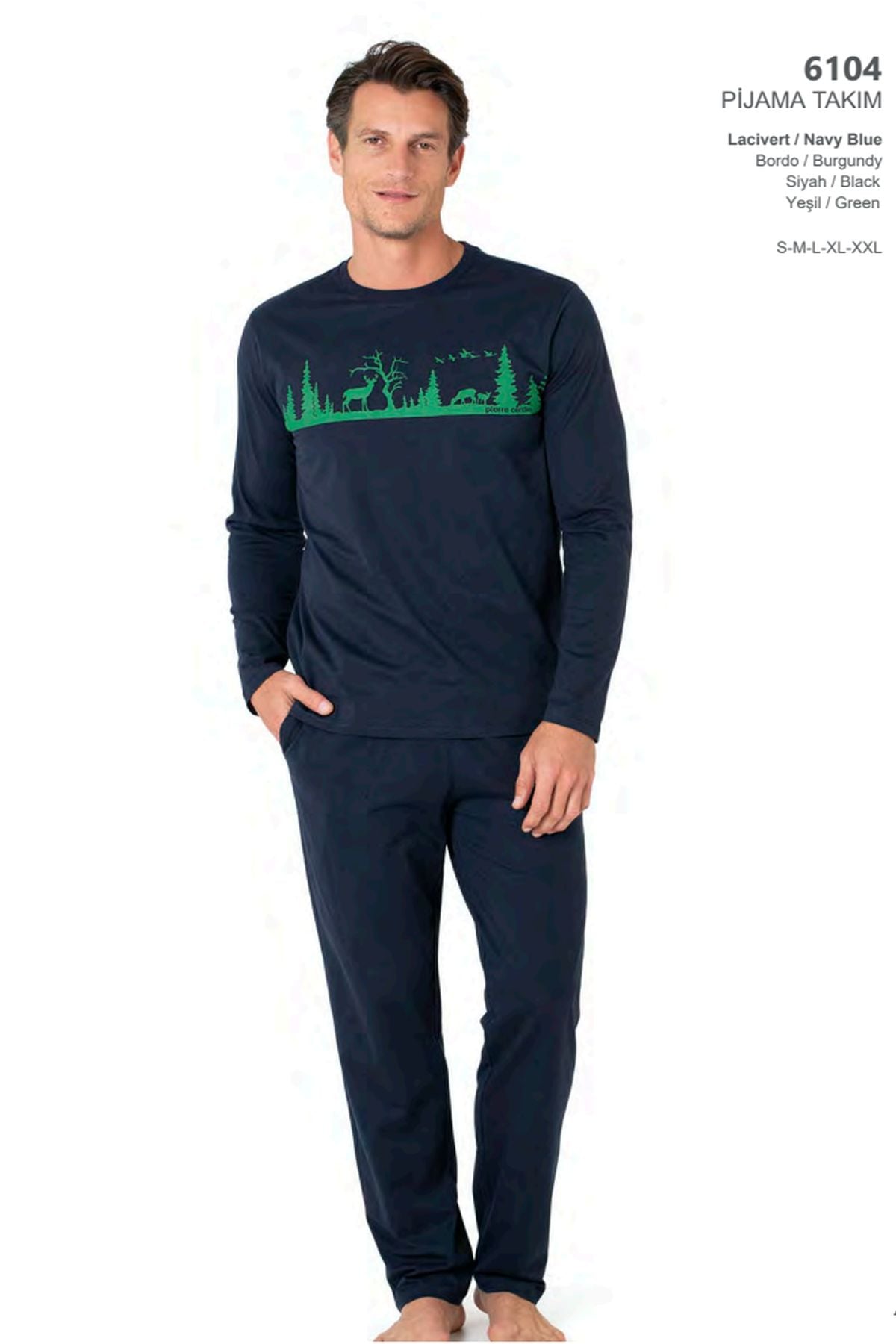 Pierre Cardin 6104 Erkek Uzun Kollu Bisiklet Yaka Pijama Takımı-Lacivert