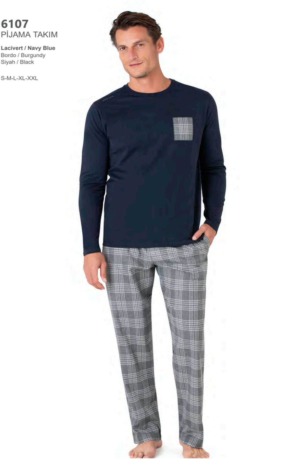 Pierre Cardin 6107 Erkek Uzun Kollu Bisiklet Yaka Pijama Takımı-Lacivert