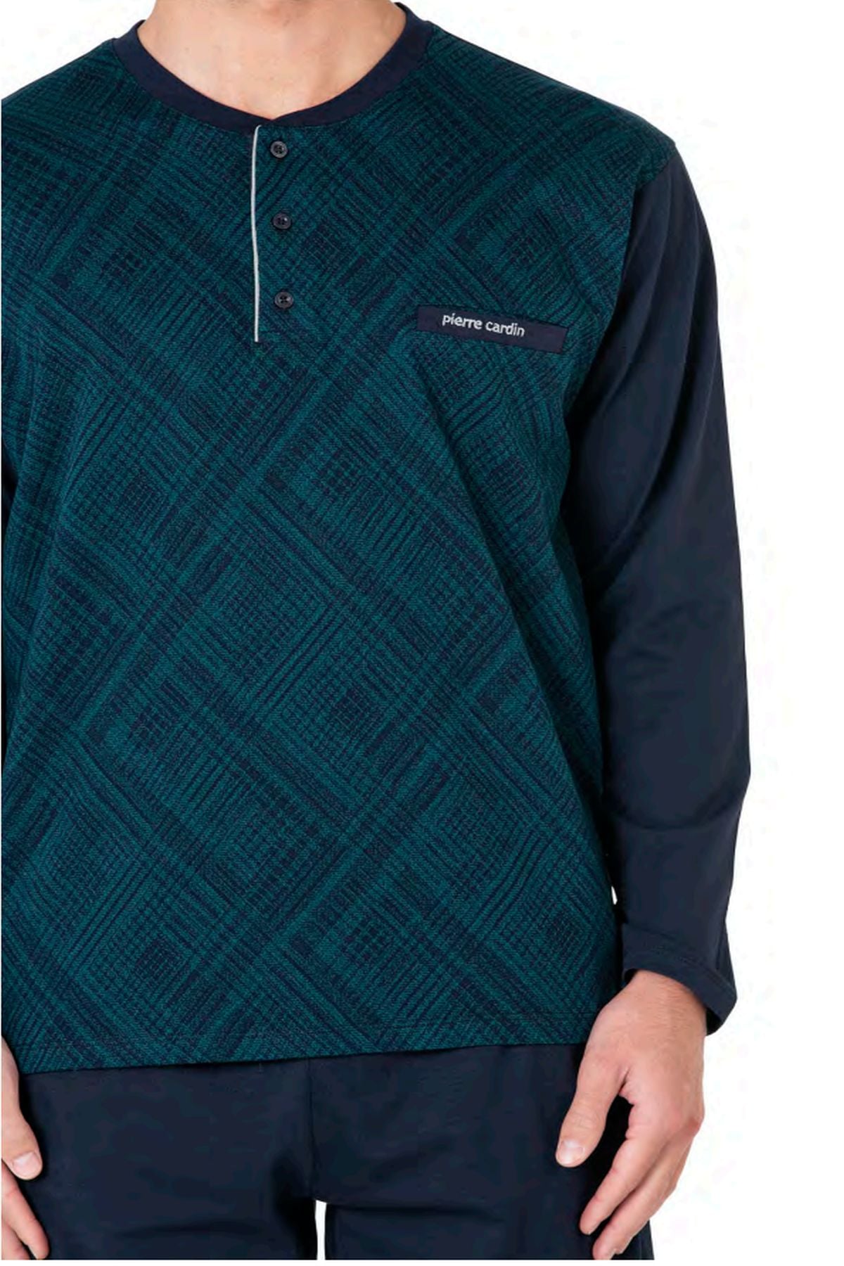 Pierre Cardin 6108 Erkek Uzun Kollu Yakası Düğmeli Pijama Takım-Yeşil