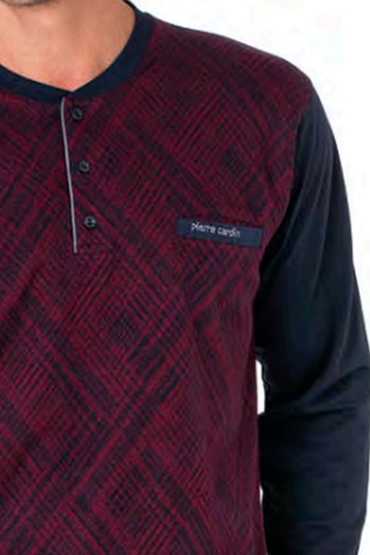 Pierre Cardin 6108 Erkek Uzun Kollu Yakası Düğmeli Pijama Takım-Bordo
