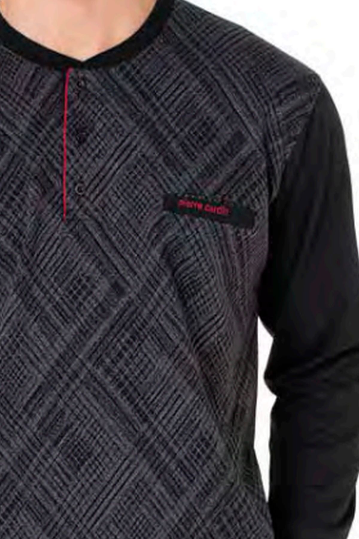 Pierre Cardin 6108 Erkek Uzun Kollu Yakası Düğmeli Pijama Takım-Siyah