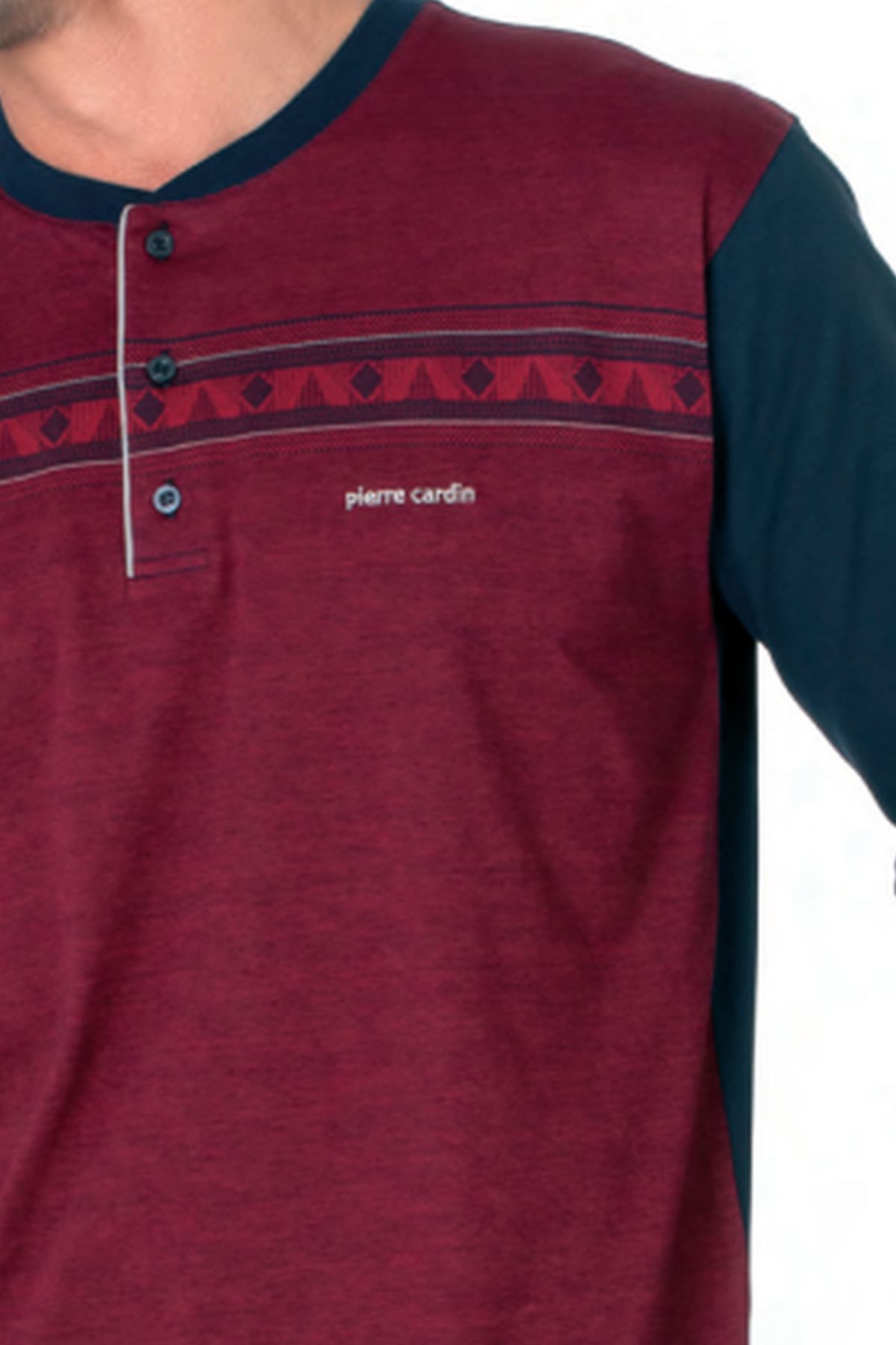 Pierre Cardin 6109 Erkek Uzun Kollu Yakası Düğmeli Pijama Takım-Bordo