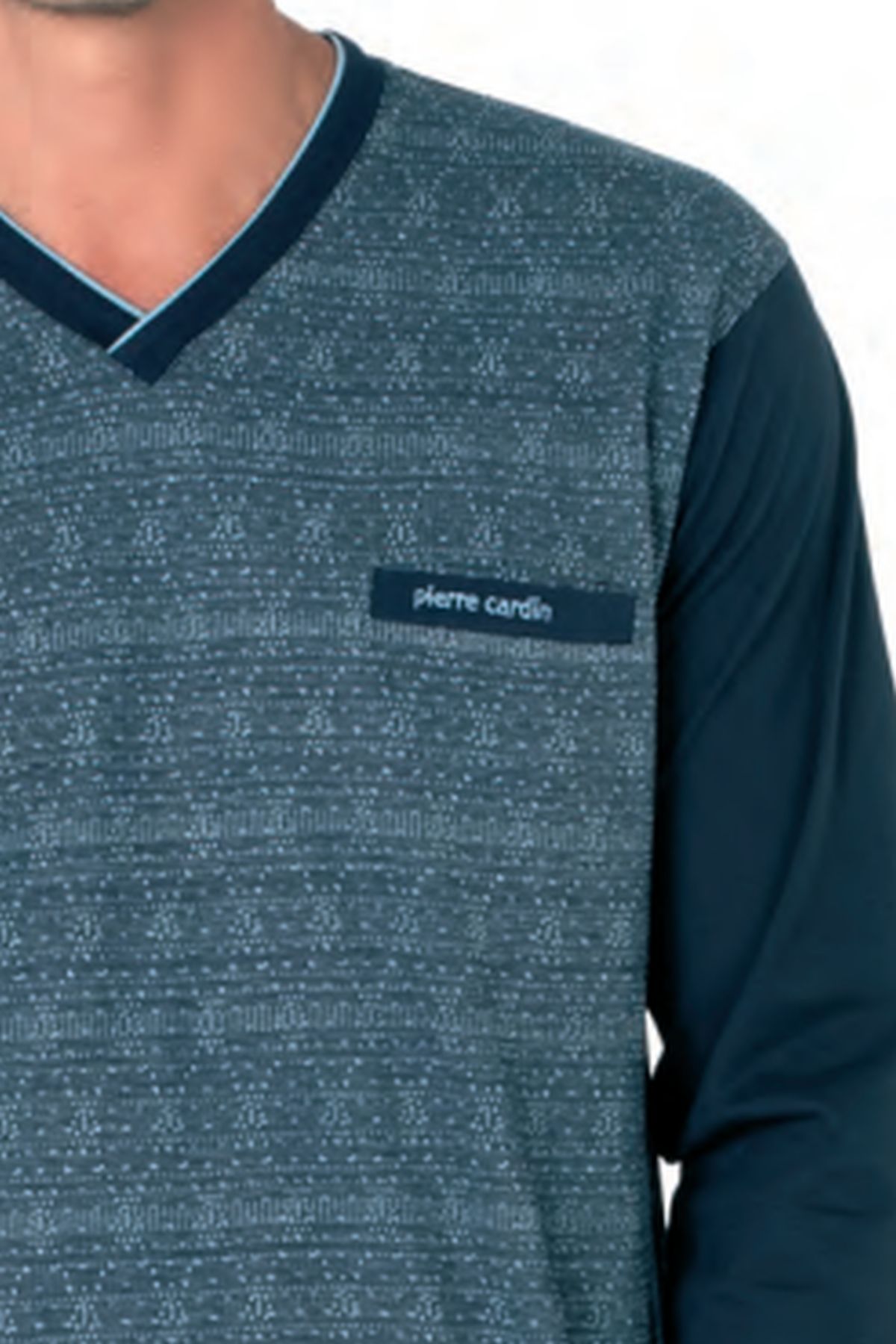 Pierre Cardin 6110 Erkek Kuzun Kollu V Yaka Pijama Takımı-Lacivert