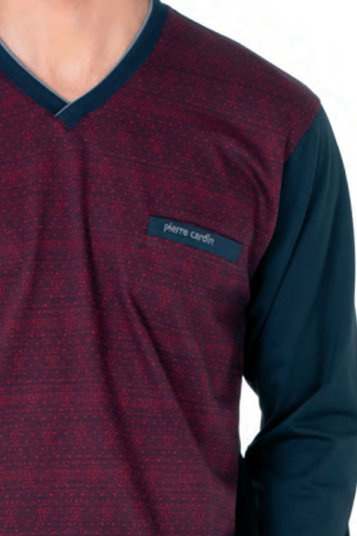 Pierre Cardin 6110 Erkek Kuzun Kollu V Yaka Pijama Takımı-Bordo