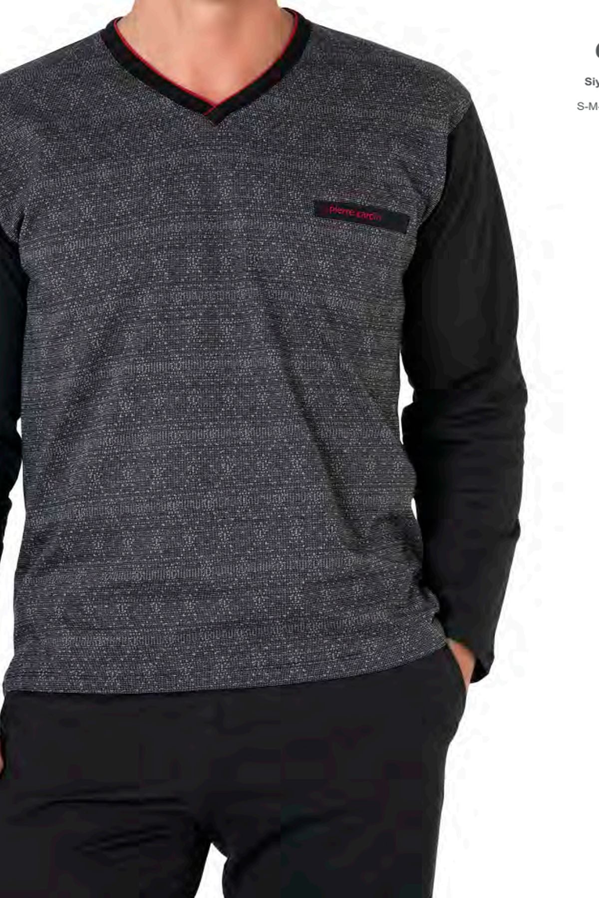 Pierre Cardin 6110 Erkek Kuzun Kollu V Yaka Pijama Takımı-Siyah