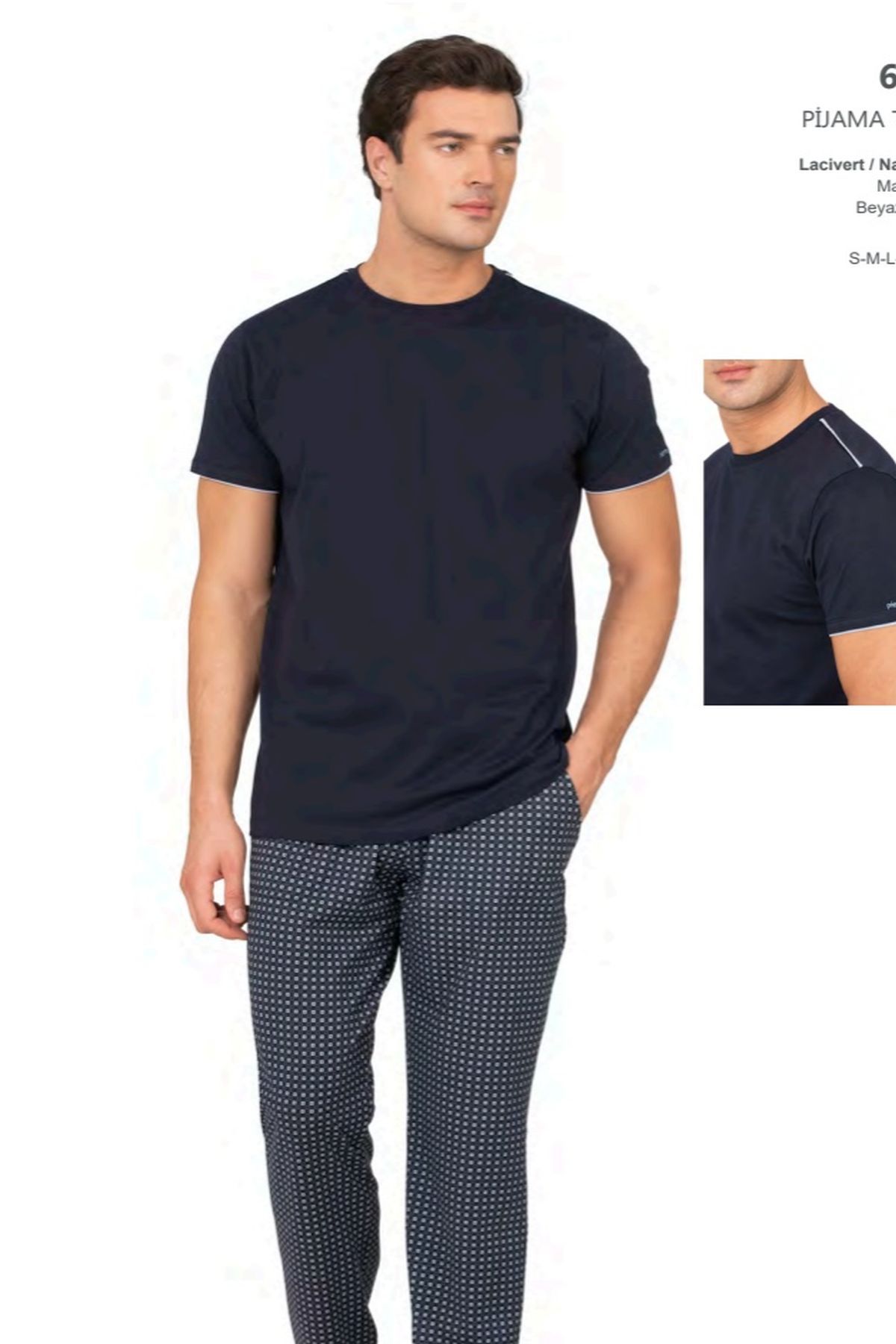 Pierre Cardin 6122 Erkek Kısa Kollu Bisiklet Yaka Pijama Takımı-Lacivert