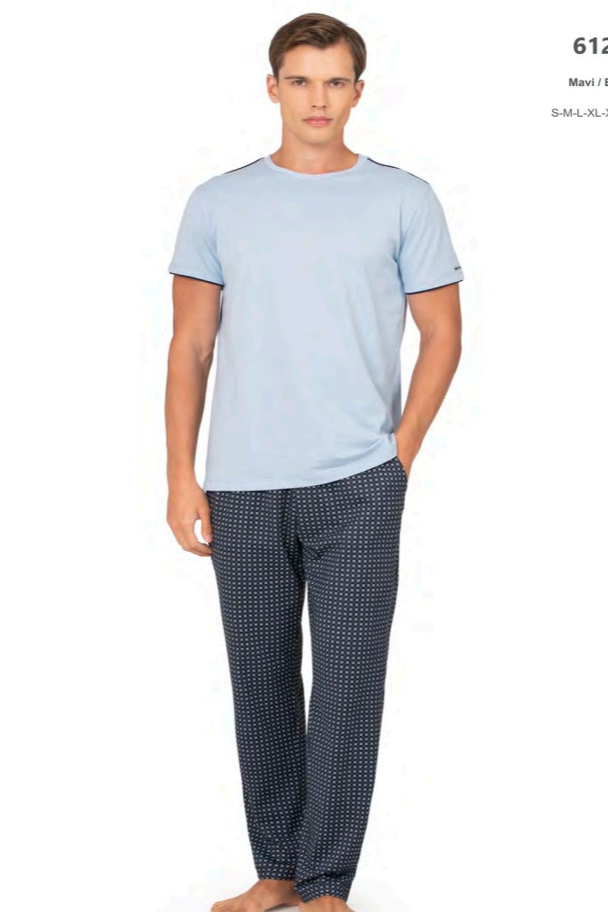 Pierre Cardin 6122 Erkek Kısa Kollu Bisiklet Yaka Pijama Takımı-Mavi