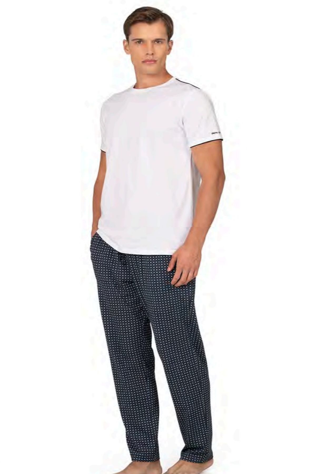 Pierre Cardin 6122 Erkek Kısa Kollu Bisiklet Yaka Pijama Takımı-Beyaz