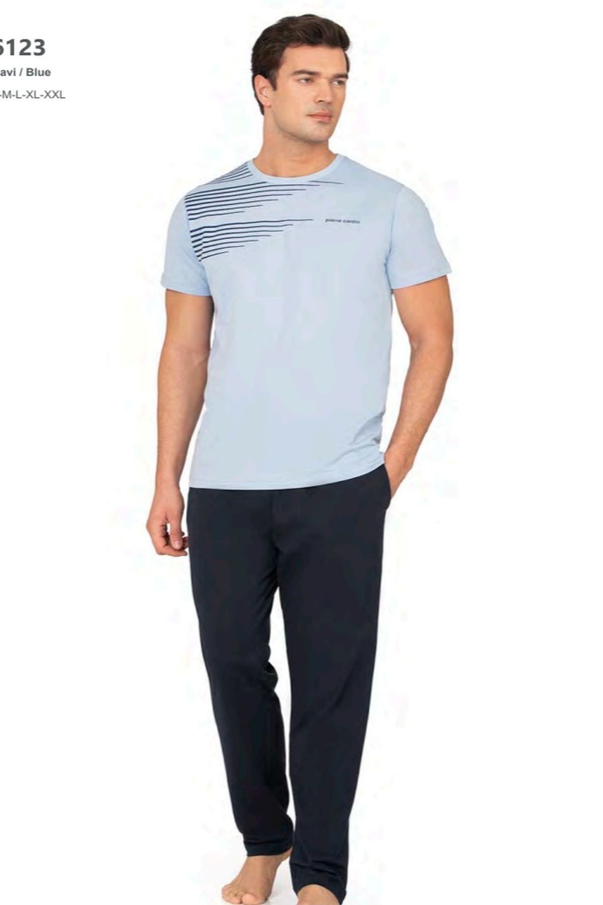 Pierre Cardin 6123 Erkek Kısa Kollu Bisiklet Yaka Pijama Takımı-Mavi