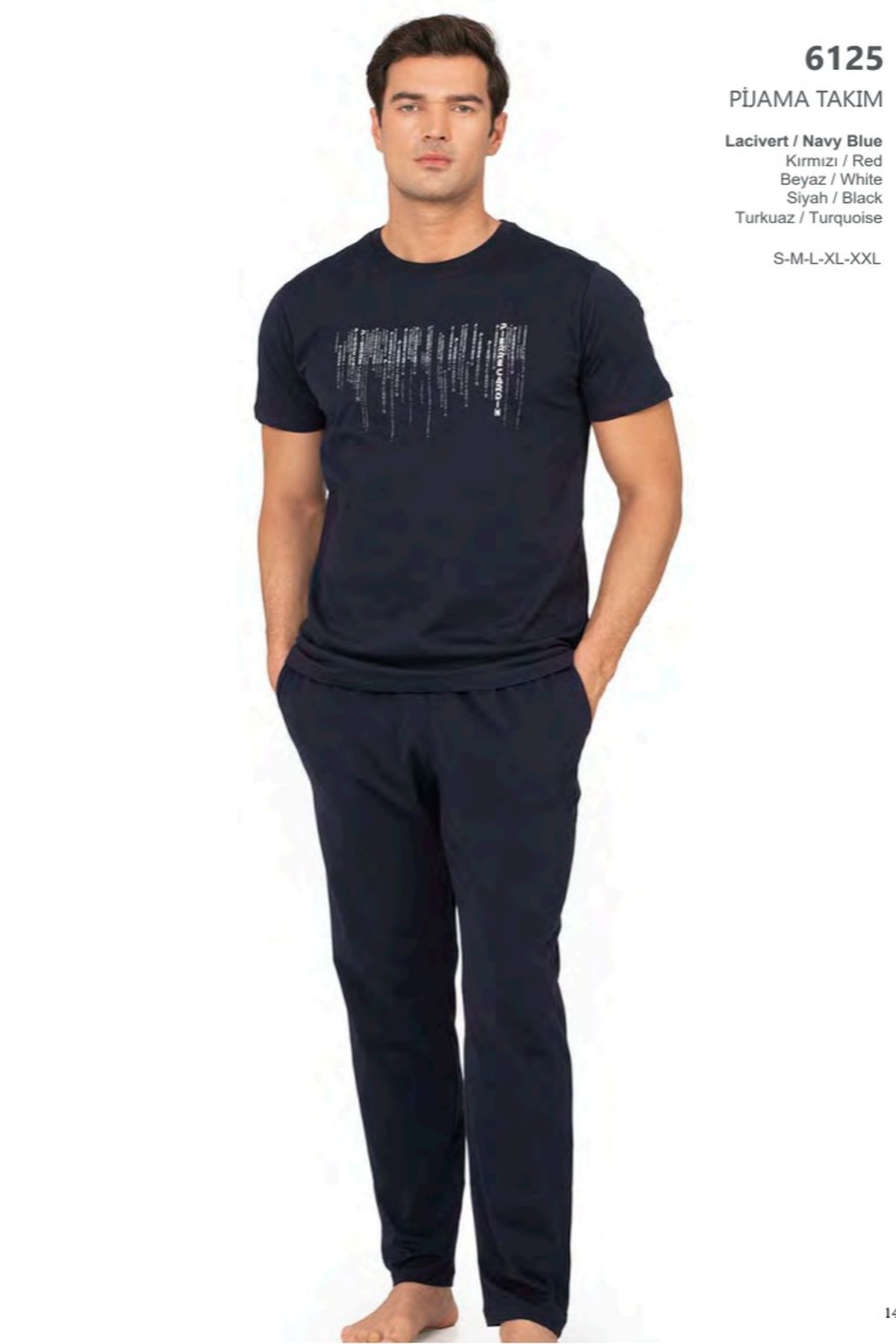 Pierre Cardin 6125 Erkek Kısa Kollu Bisiklet Yaka Pijama Takımı-Lacivert