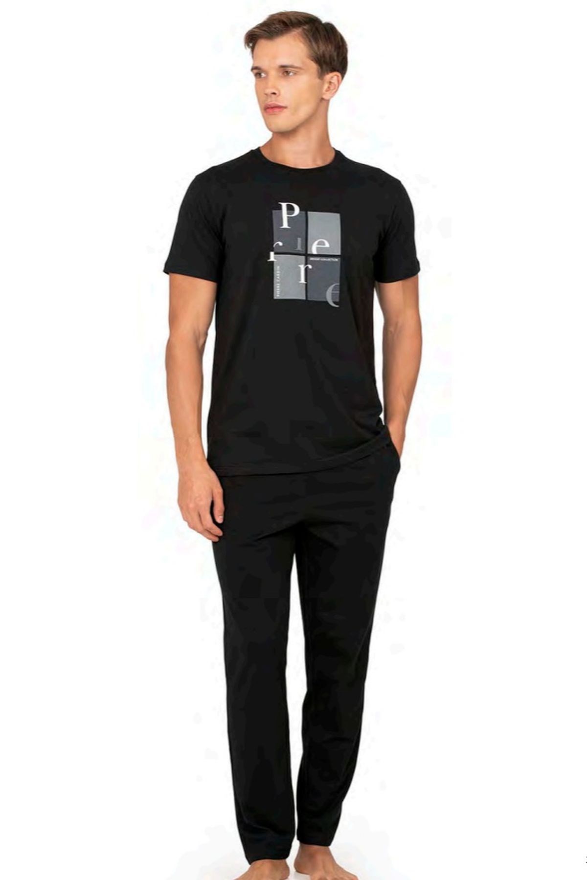 Pierre Cardin 6126 Erkek Kısa Kollu Bisiklet Yaka Pijama Takımı-Siyah
