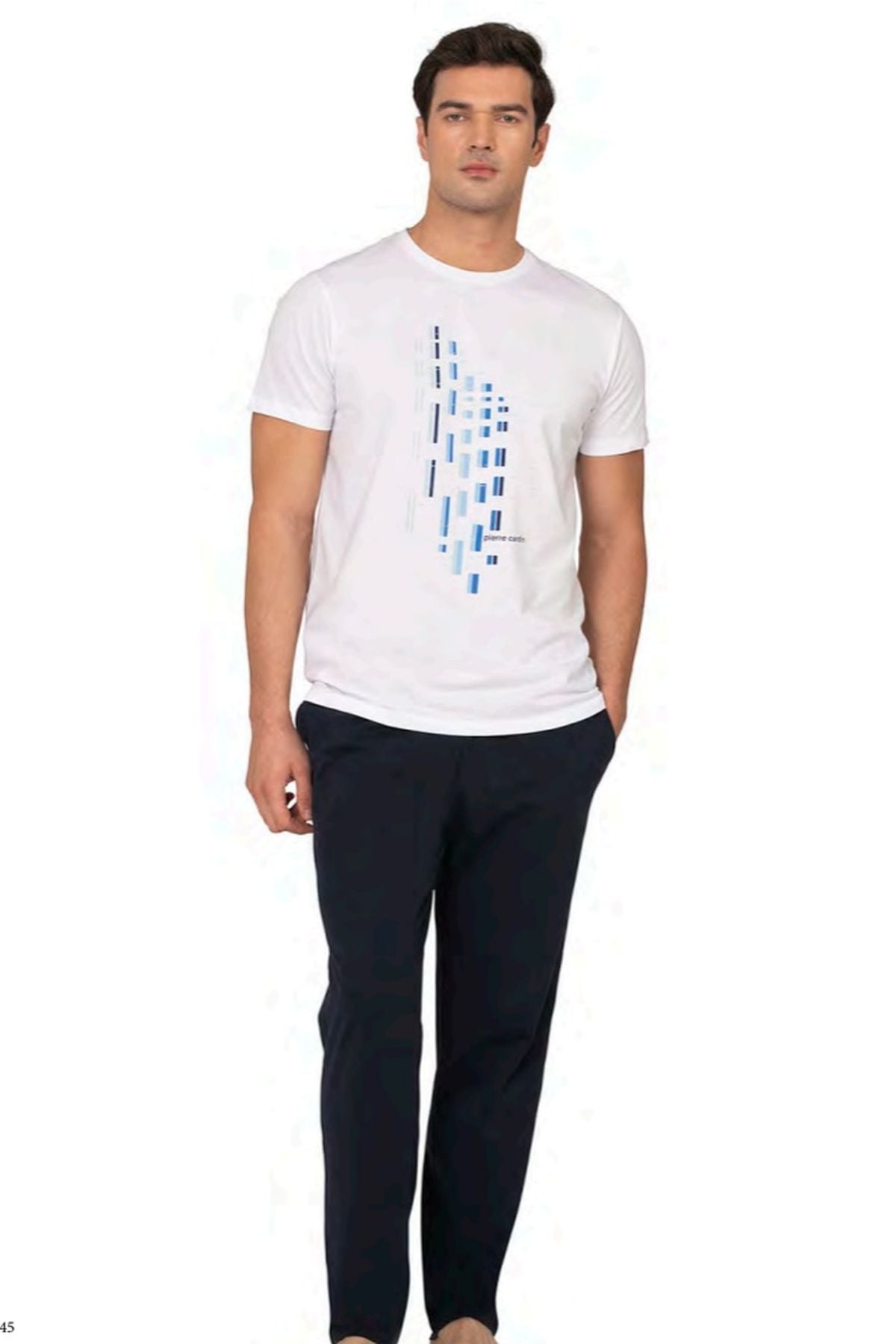 Pierre Cardin 6129 Erkek Kısa Kollu Bisiklet Yaka Pijama Takımı-Beyaz