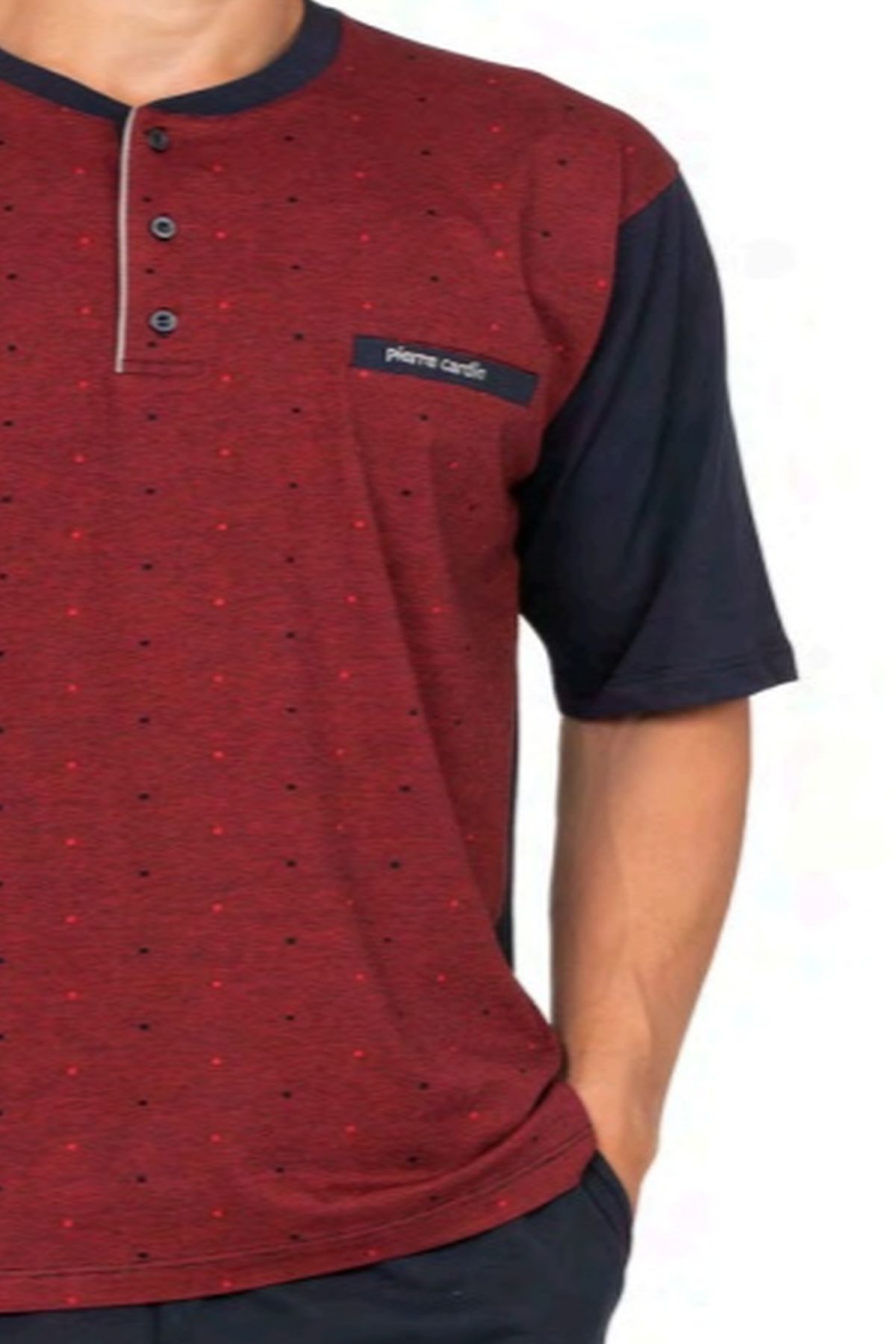 Pierre Cardin 6132 Erkek Kısa Kollu Yakası Düğmeli 3lü Pijama Takımı-Bordo