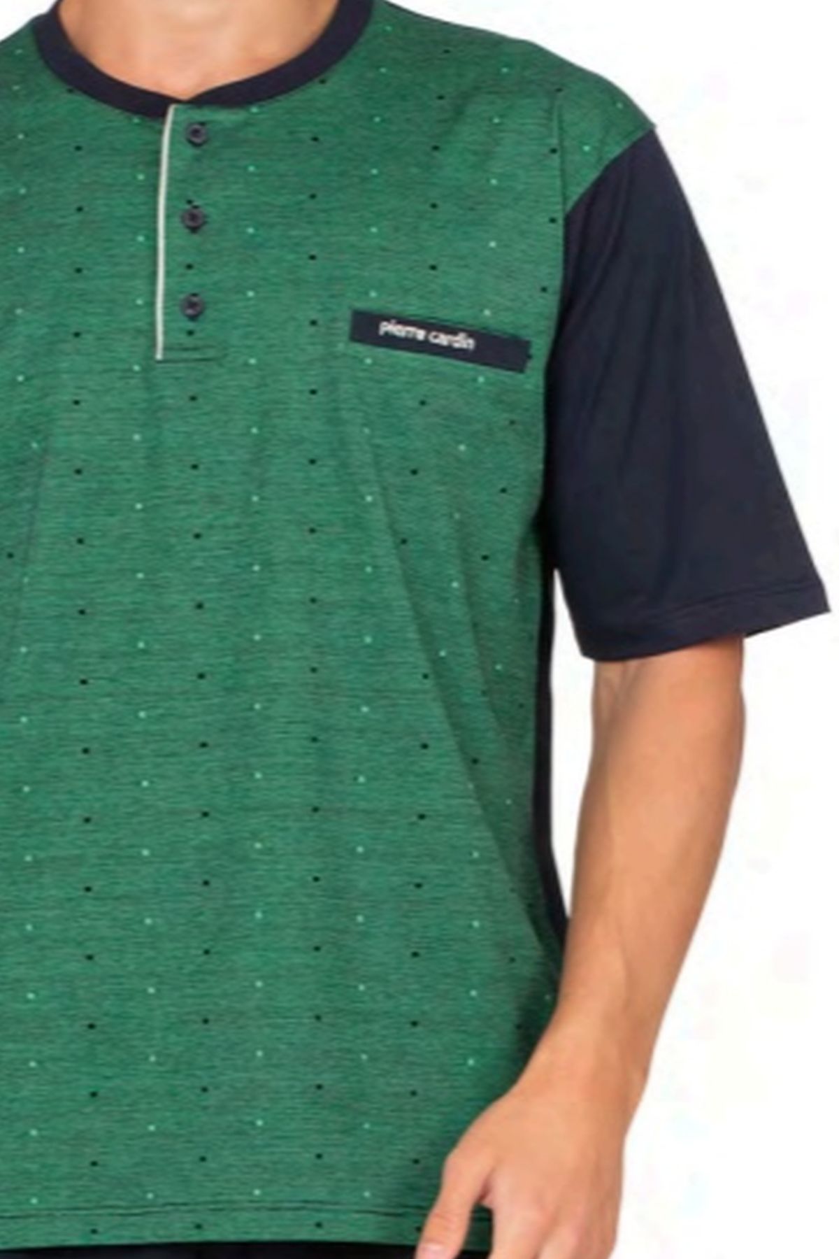 Pierre Cardin 6132 Erkek Kısa Kollu Yakası Düğmeli 3lü Pijama Takımı-Yeşil