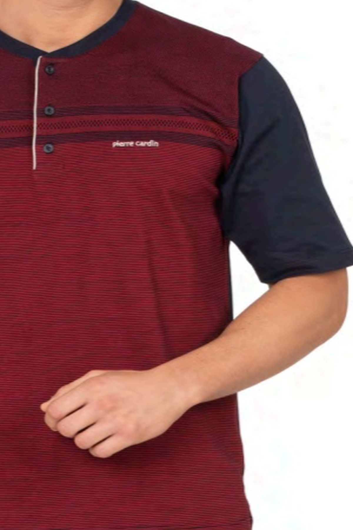 Pierre Cardin 6133 Erkek Kısa Kollu Yakası Düğmeli 3lü Jakarlı Pijama Takımı-Bordo