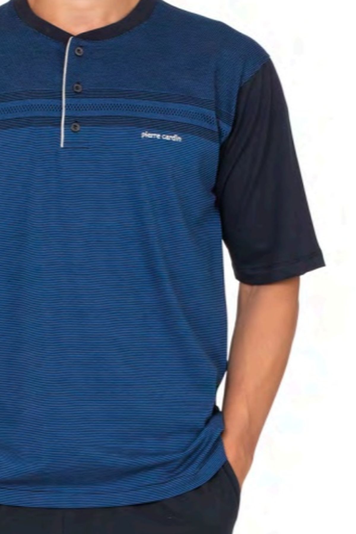 Pierre Cardin 6133 Erkek Kısa Kollu Yakası Düğmeli 3lü Jakarlı Pijama Takımı-Lacivert