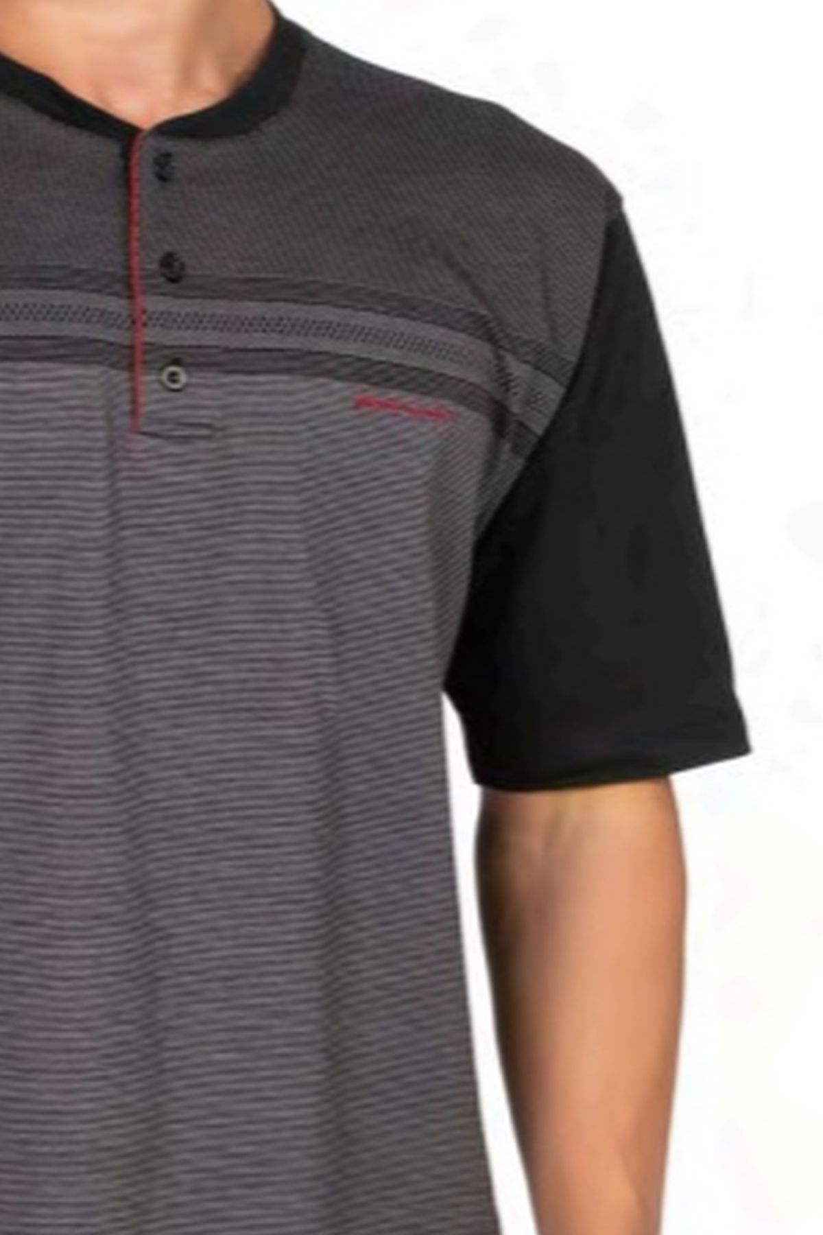 Pierre Cardin 6133 Erkek Kısa Kollu Yakası Düğmeli 3lü Jakarlı Pijama Takımı-Siyah