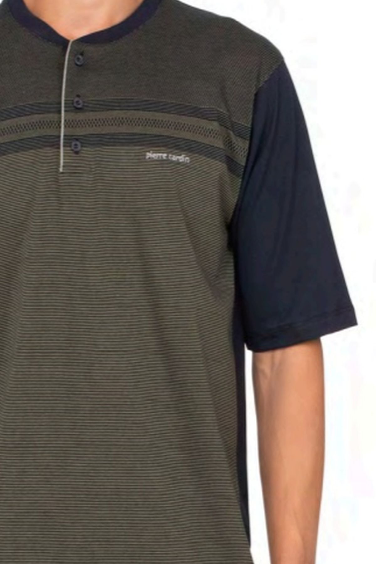 Pierre Cardin 6133 Erkek Kısa Kollu Yakası Düğmeli 3lü Jakarlı Pijama Takımı-Haki