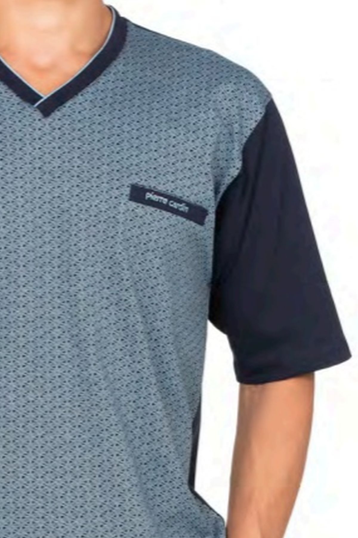 Pierre Cardin 6134 Erkek Kısa Kollu V Yaka 3lü Jakarlı Pijama Takımı-Mavi