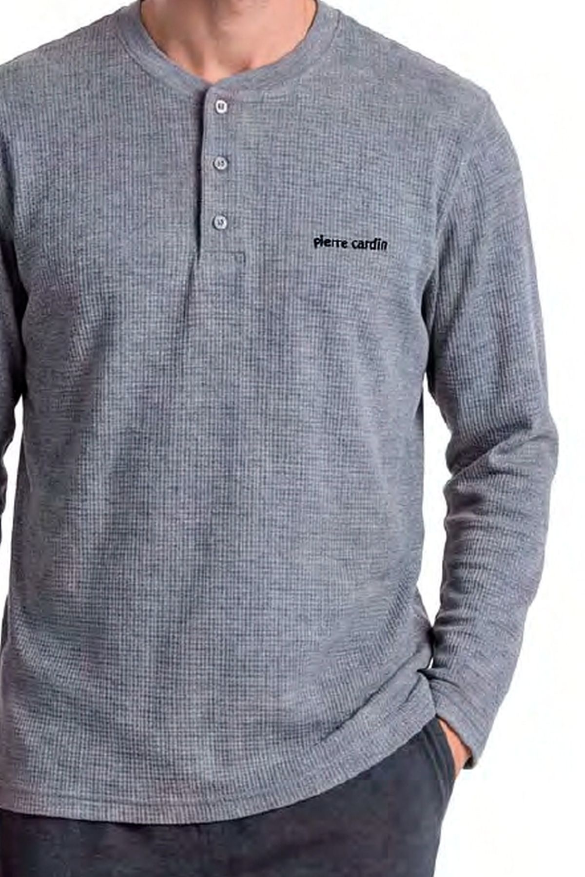 Pierre Cardin 6144 Erkek Uzun kollu Yakası Düğmeli Pijama Takımı-Gri