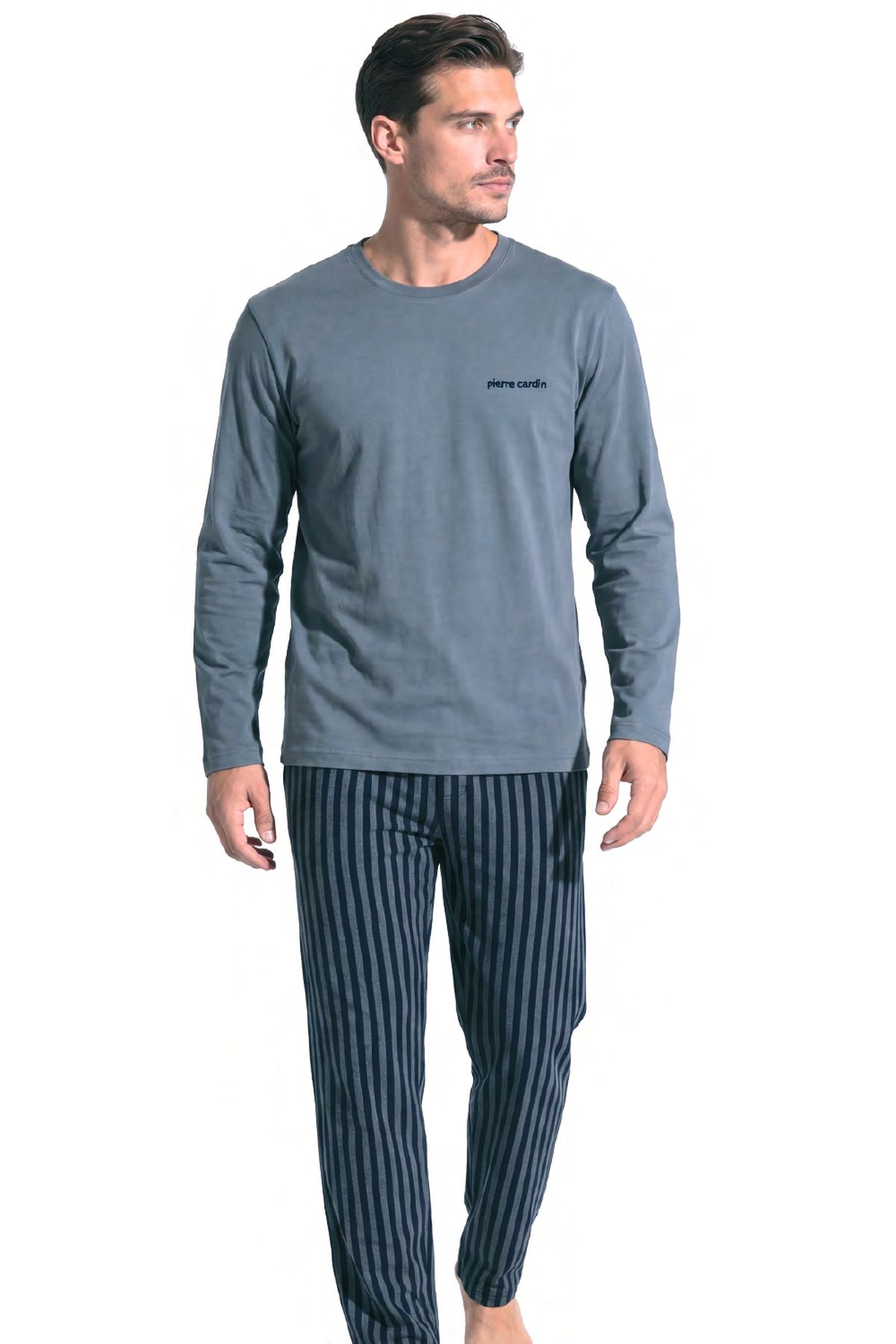 Pierre Cardin 6147 Erkek Uzun Kollu Bisiklet Yaka Pijama Takımı -Gri