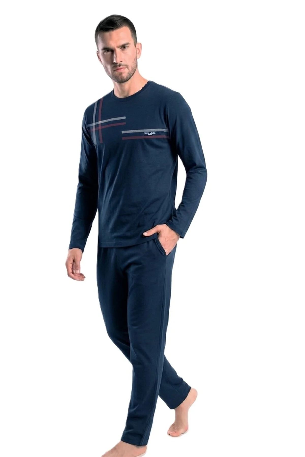 Pierre Cardin 6152 Erkek Uzun Kollu Bisiklet Yaka Pijama Takımı -Lacivert