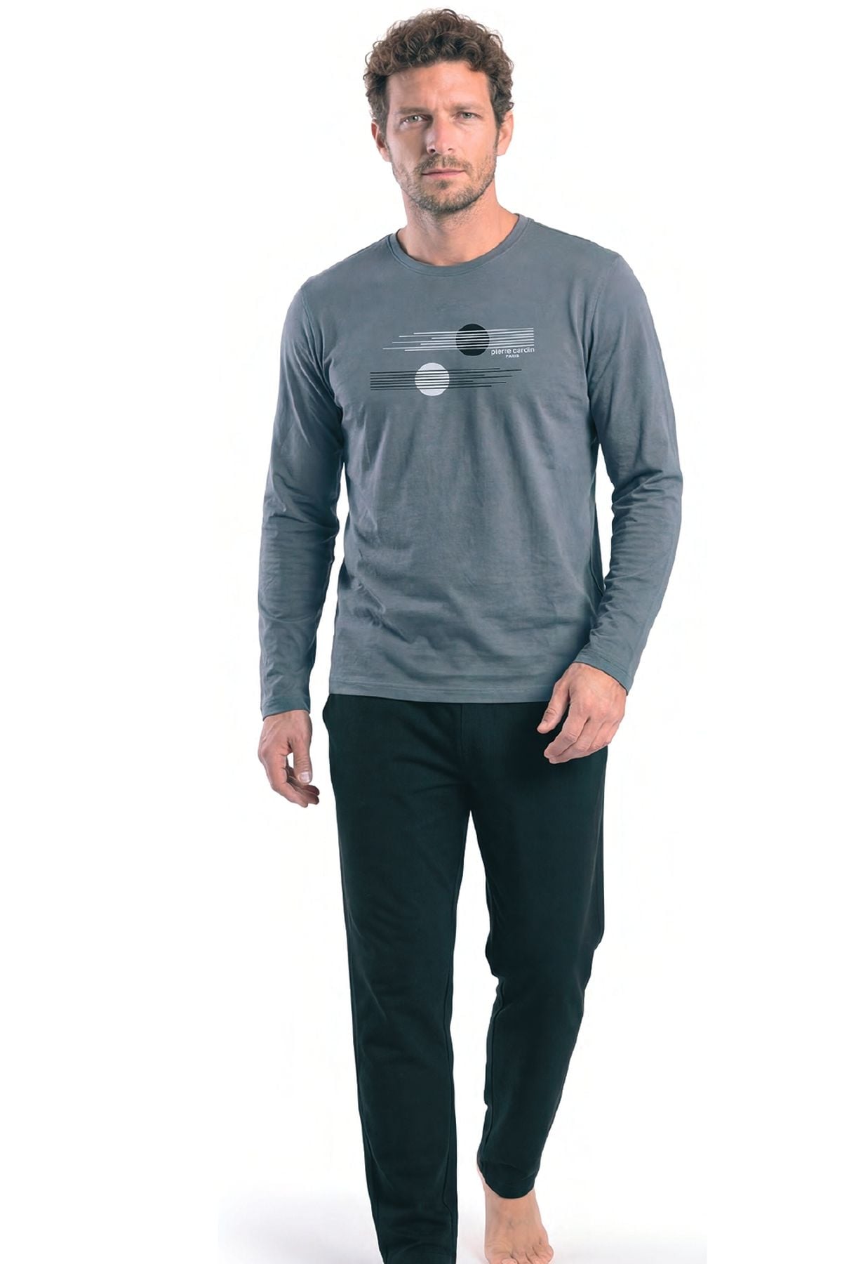 Pierre Cardin 6153 Erkek Uzun Kollu Bisiklet Yaka Pijama Takımı -Gri