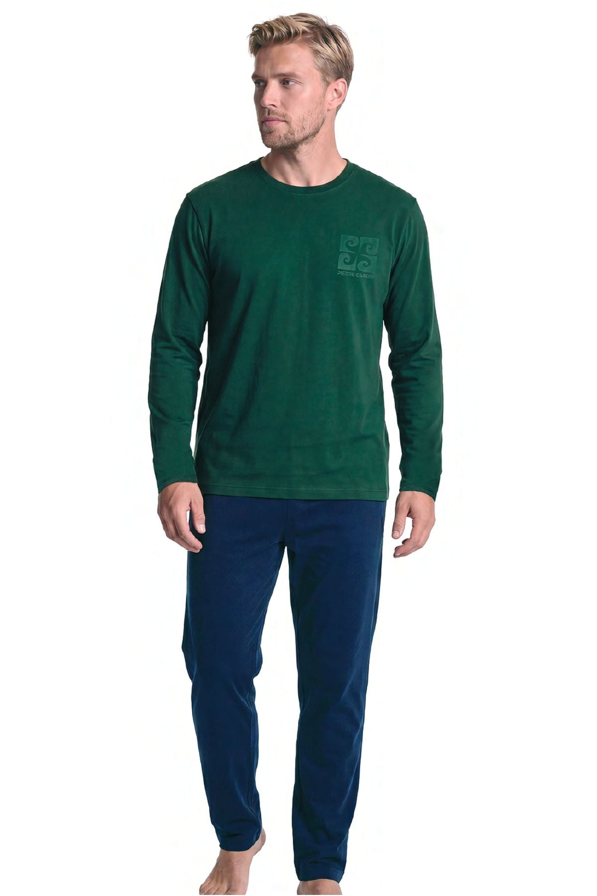 Pierre Cardin 6156 Erkek Uzun Kollu Bisiklet Yaka Pijama Takımı -Yeşil