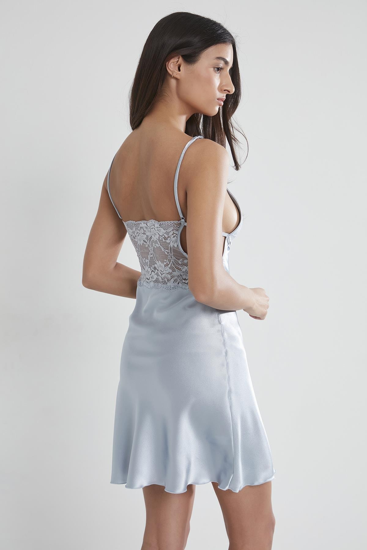 Pierre Cardin 630 Kadın Saten Dantelli Gecelik - Mist