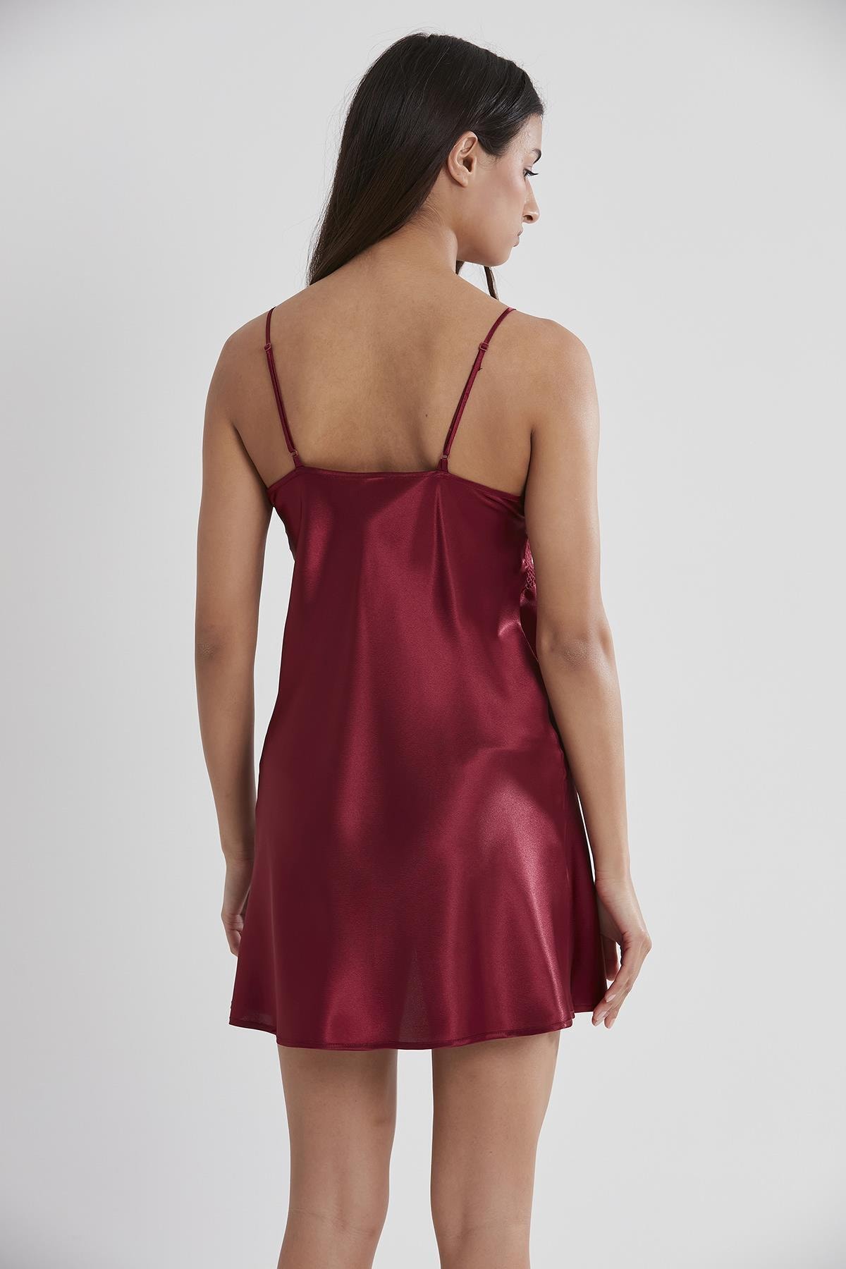 Pierre Cardin 632 Kadın Saten Dantelli Gecelik - Bordo